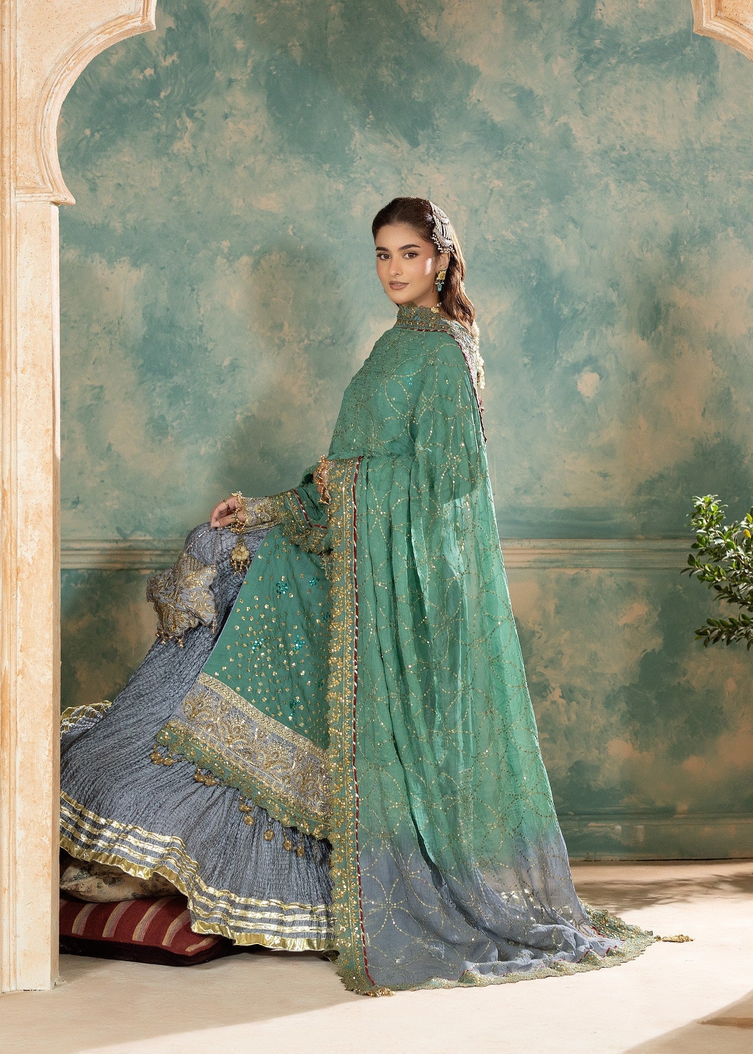 chiffon Sharara in Green