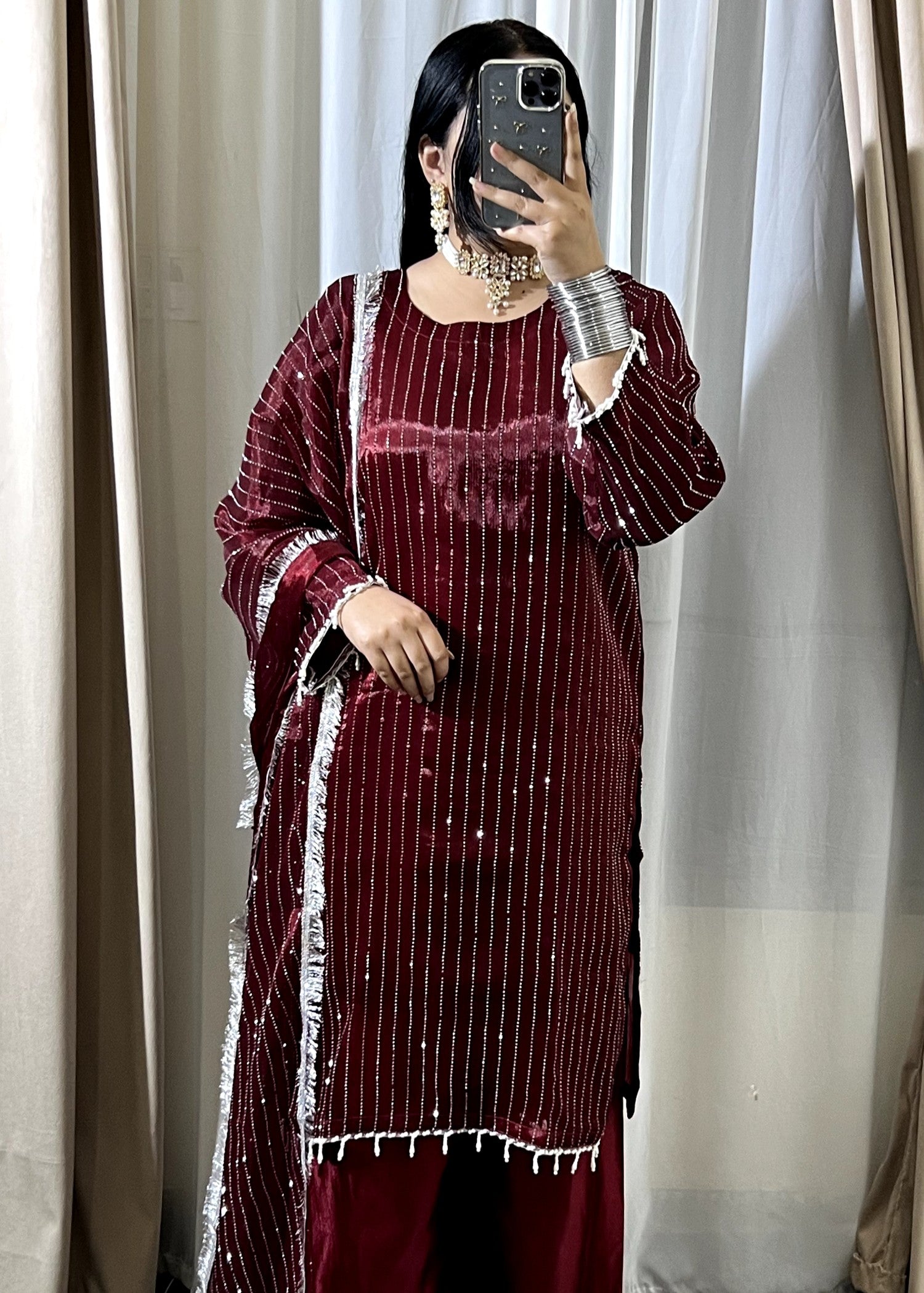 crinkle Kurta Set in Maroon