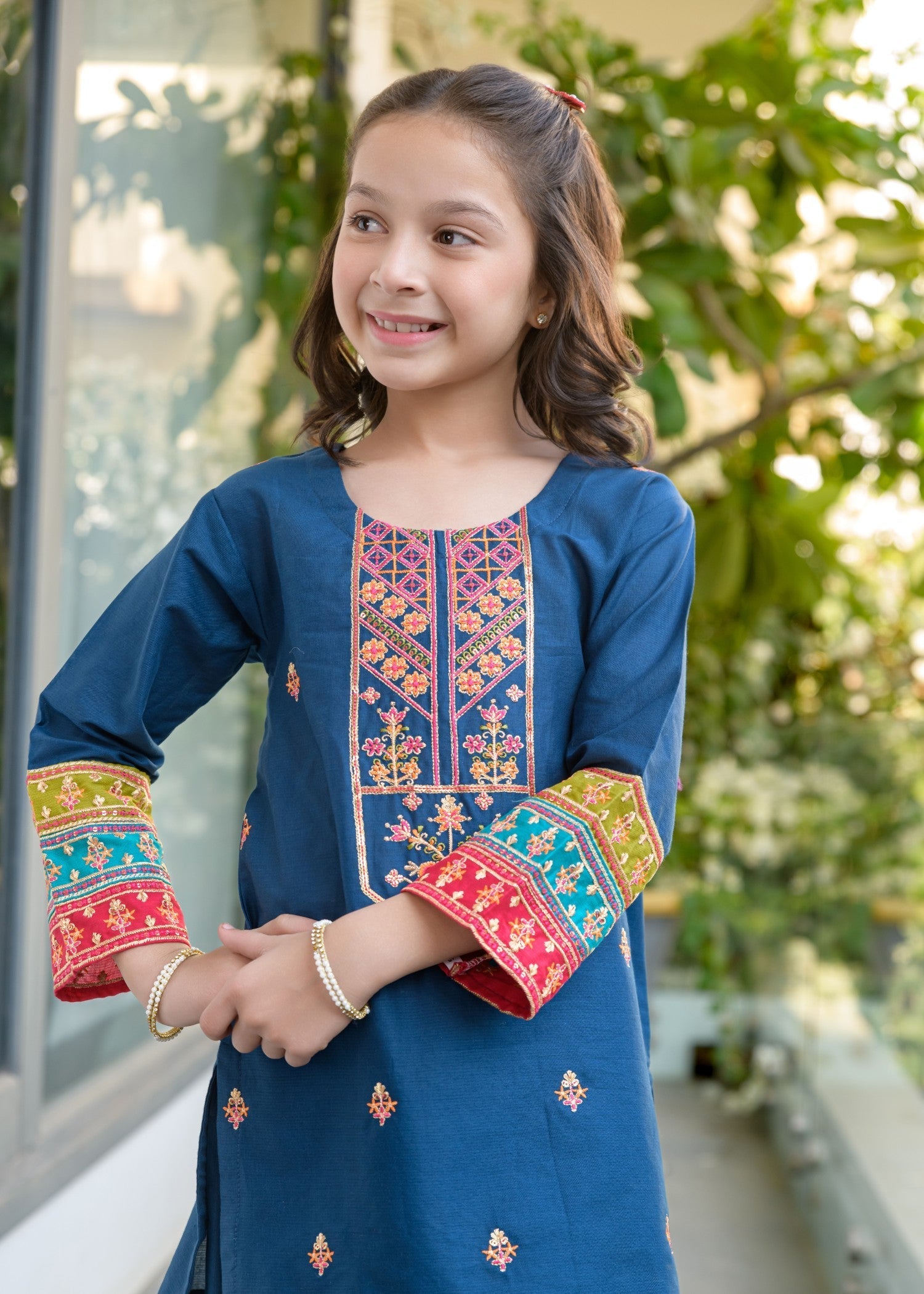 lawn Gharara in Dark blue