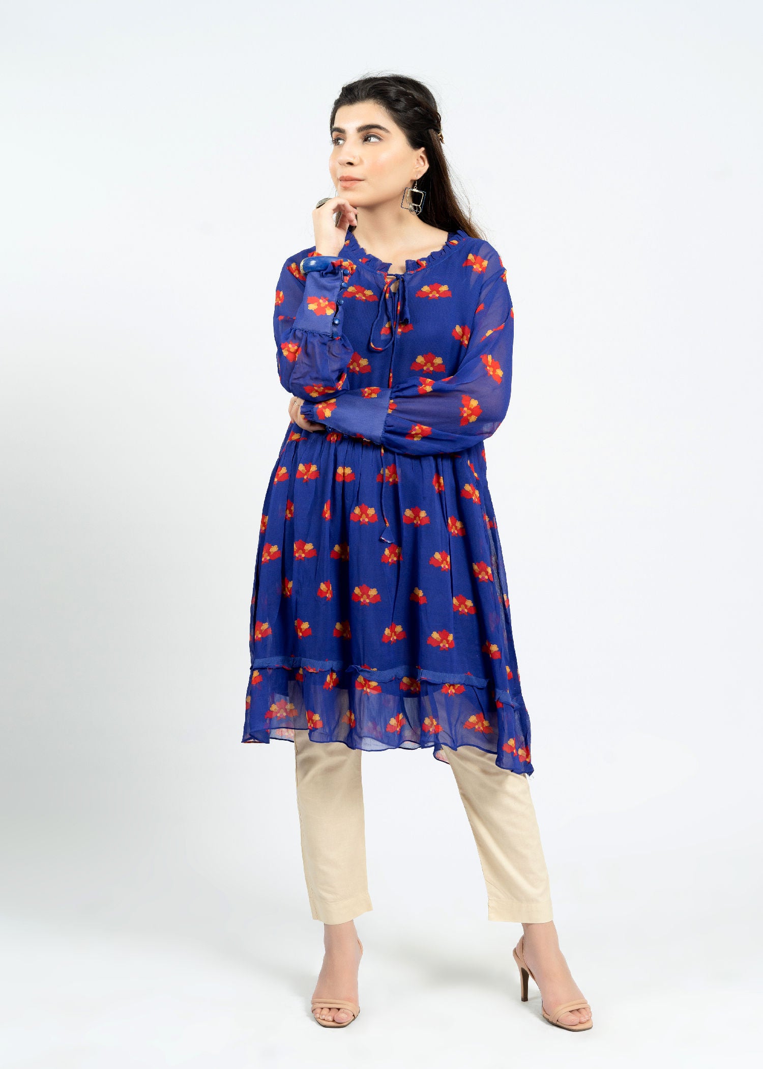 chiffon Short Frock in Blue