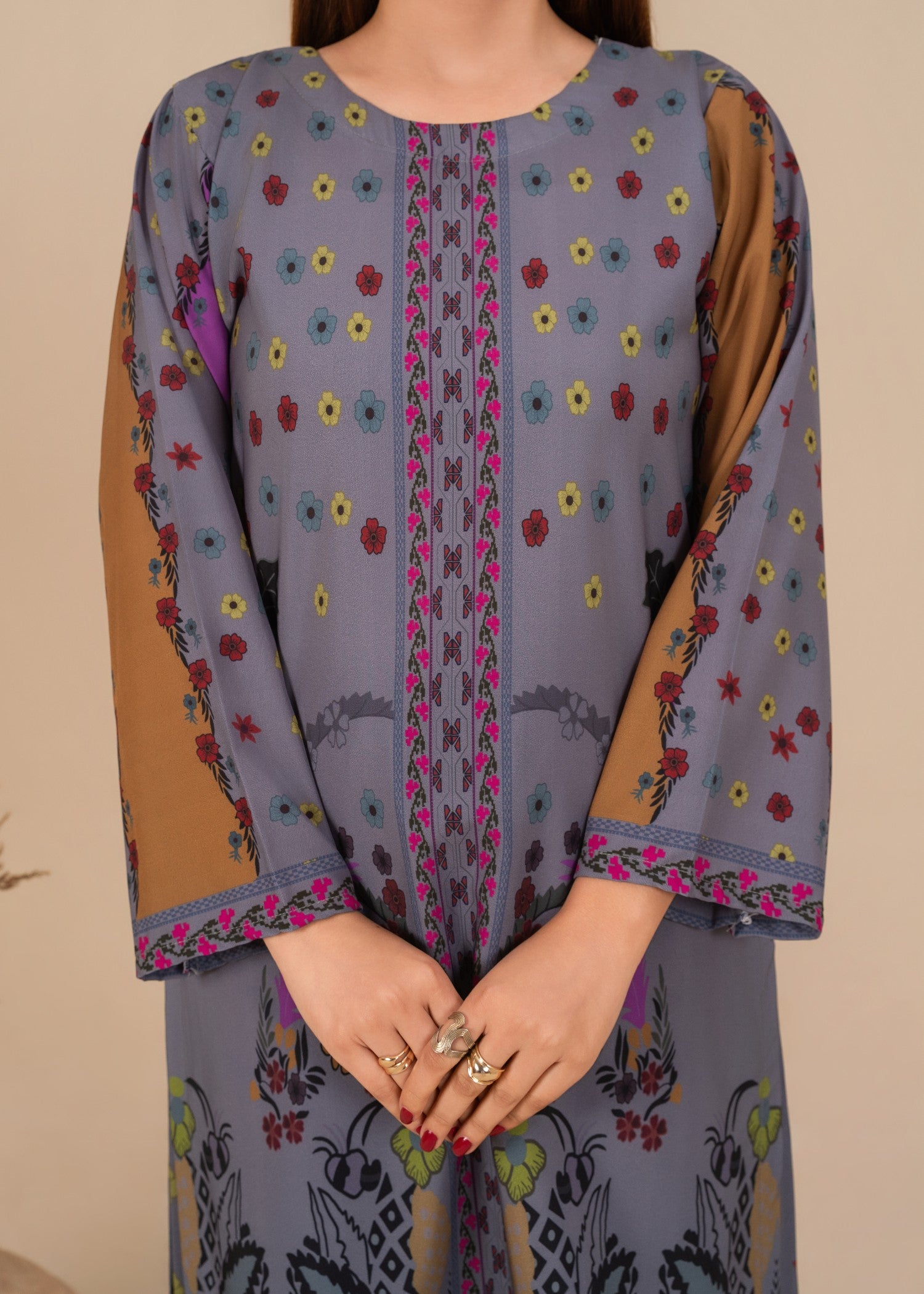 silk crepe Kurta Set in Lavender grey