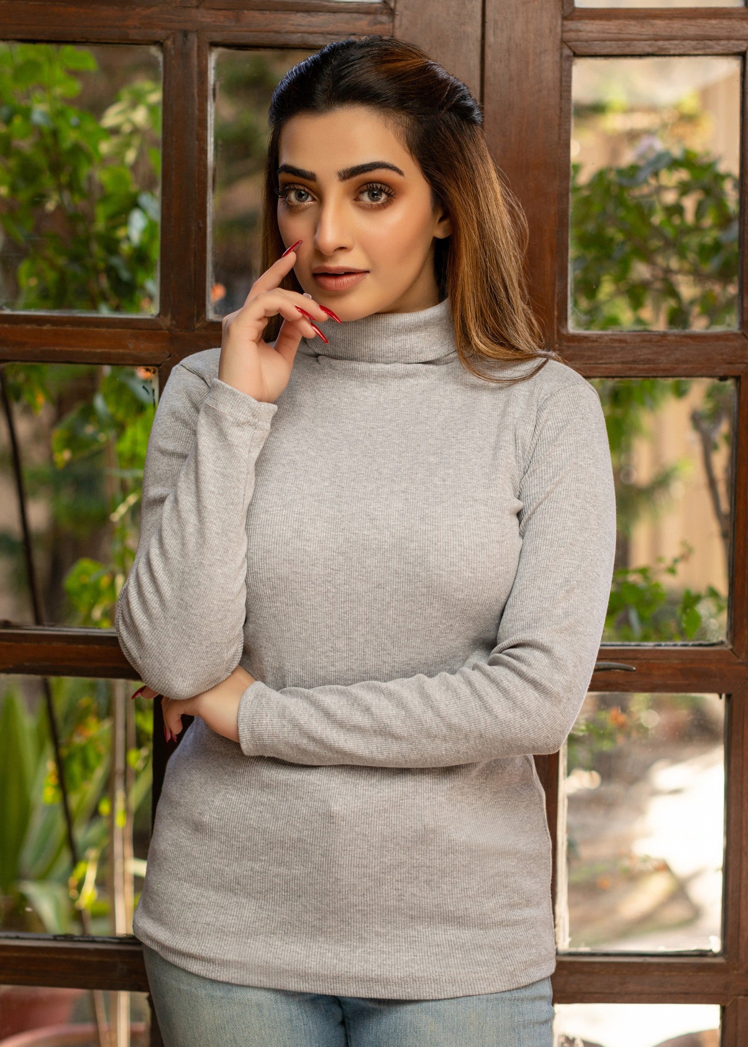 jersey knit Turtle Neck in Pastel grey