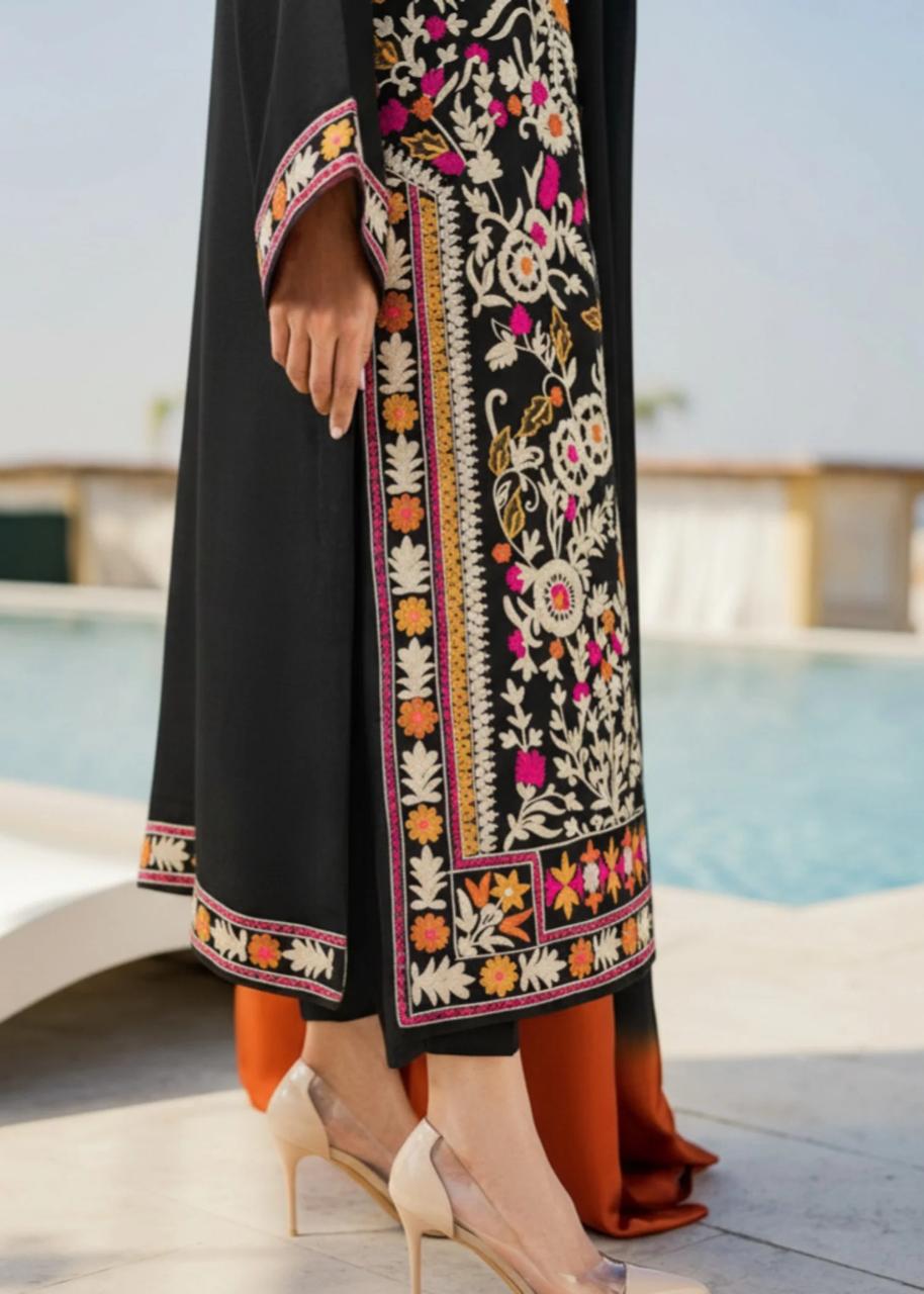 cotton linen Kurta Set in Black, multi