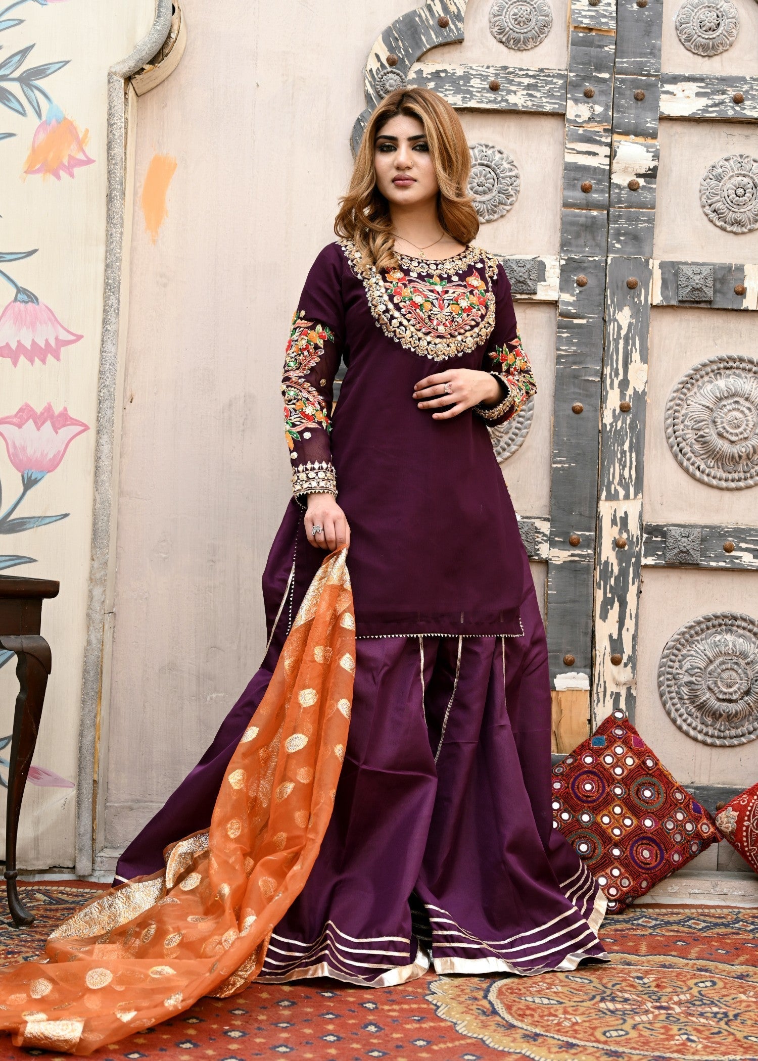 chiffon Sharara in Purple