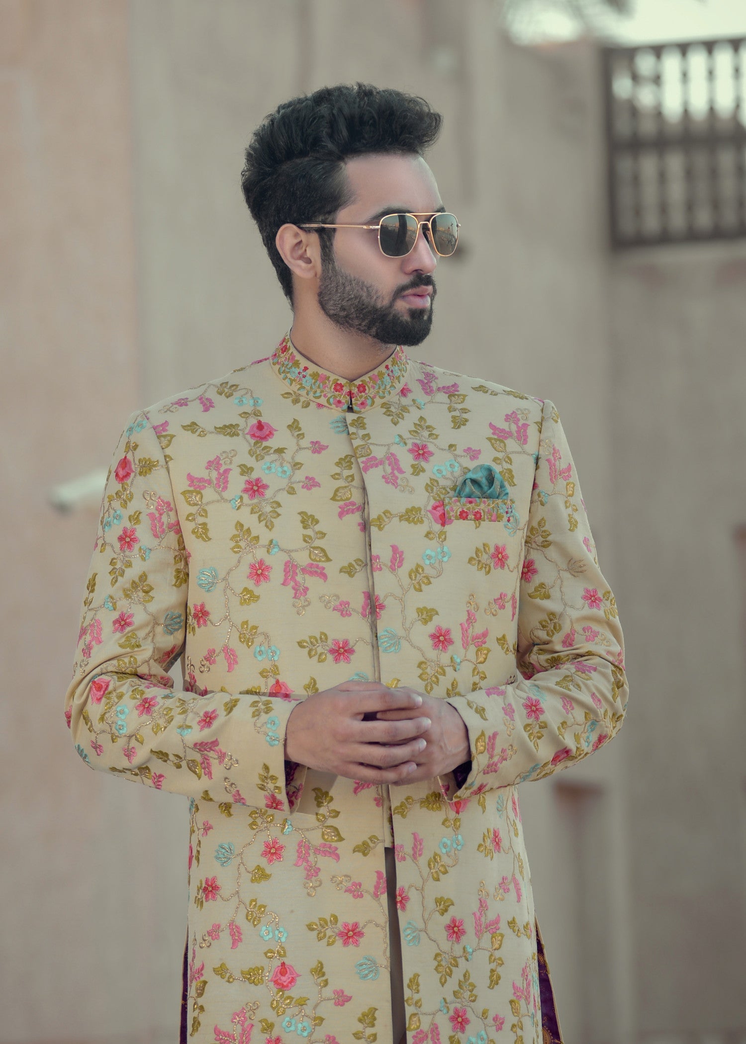 banarsi silk Sherwani in Beige