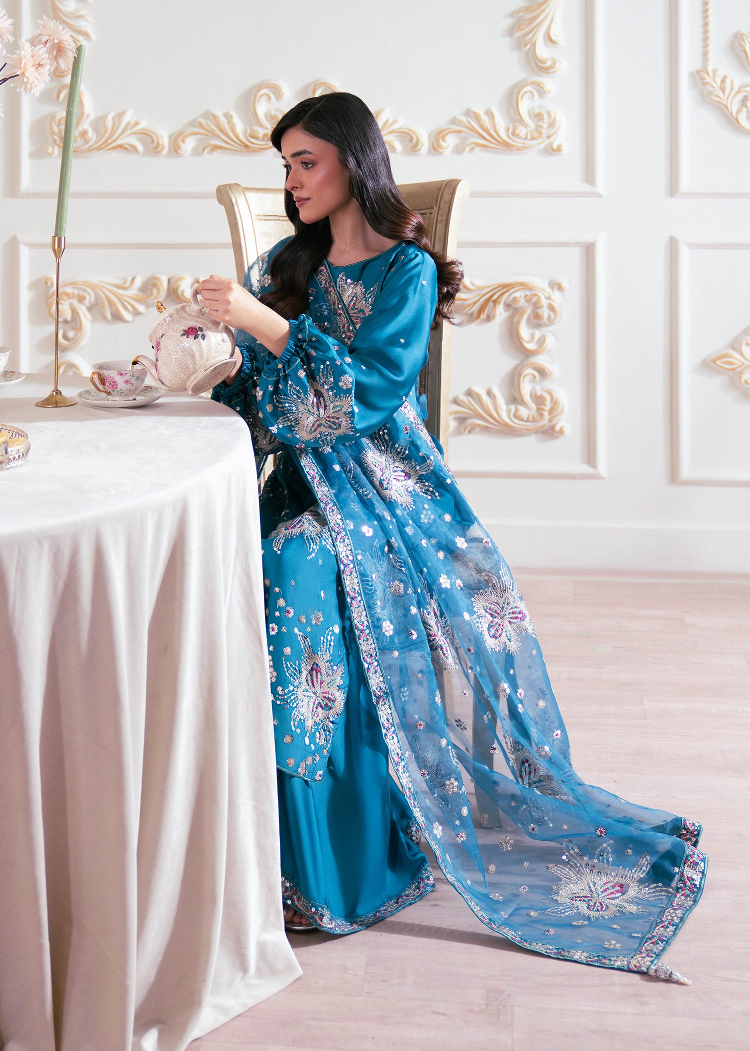 charmuse/shamooz Kurta Set in Steel blue