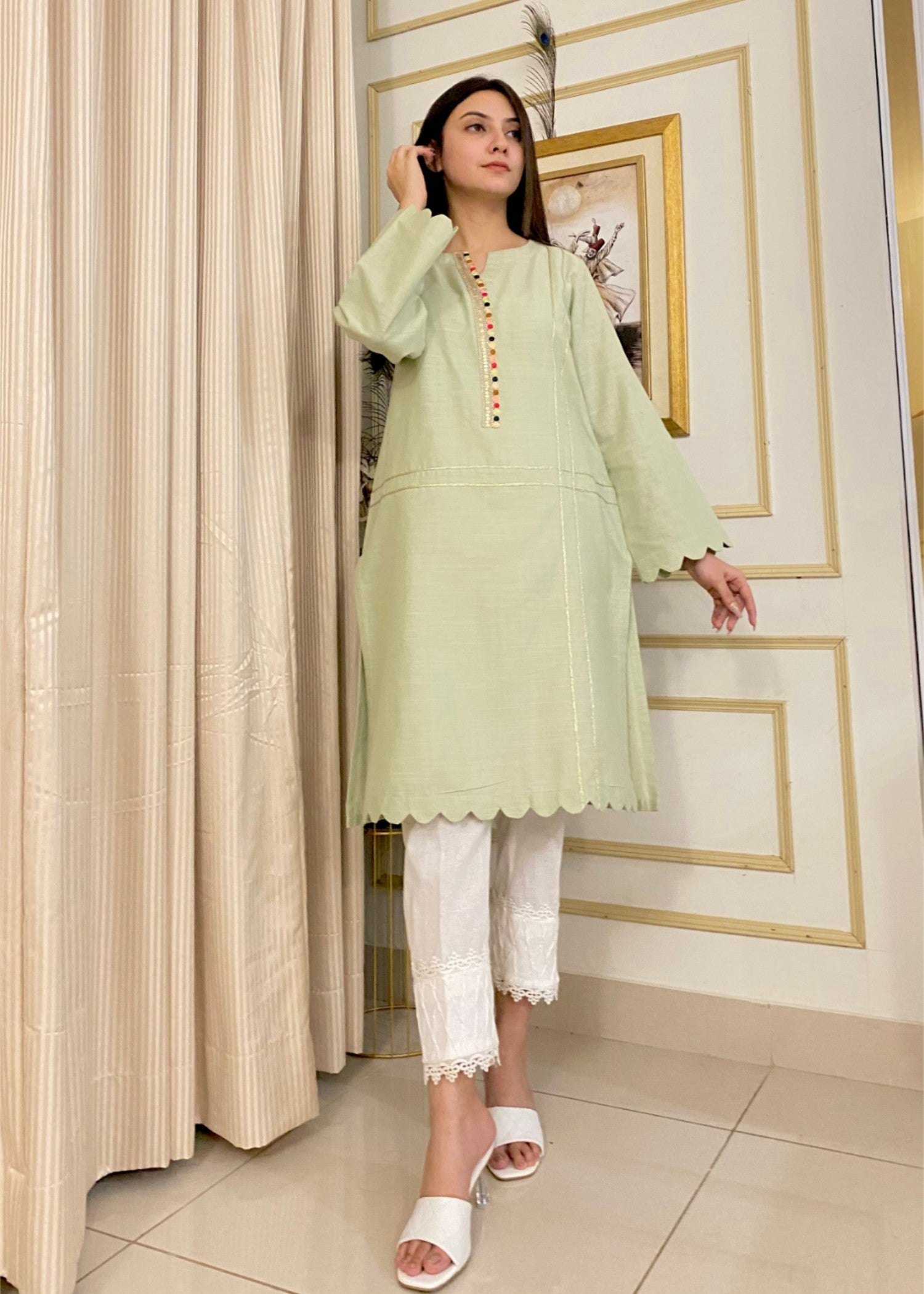 cotton Kurti in Tea green