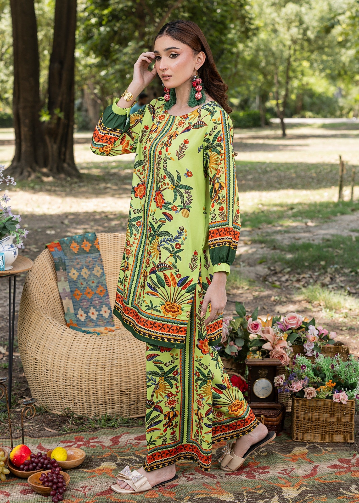 cotton silk Co Ord Sets in Lime green