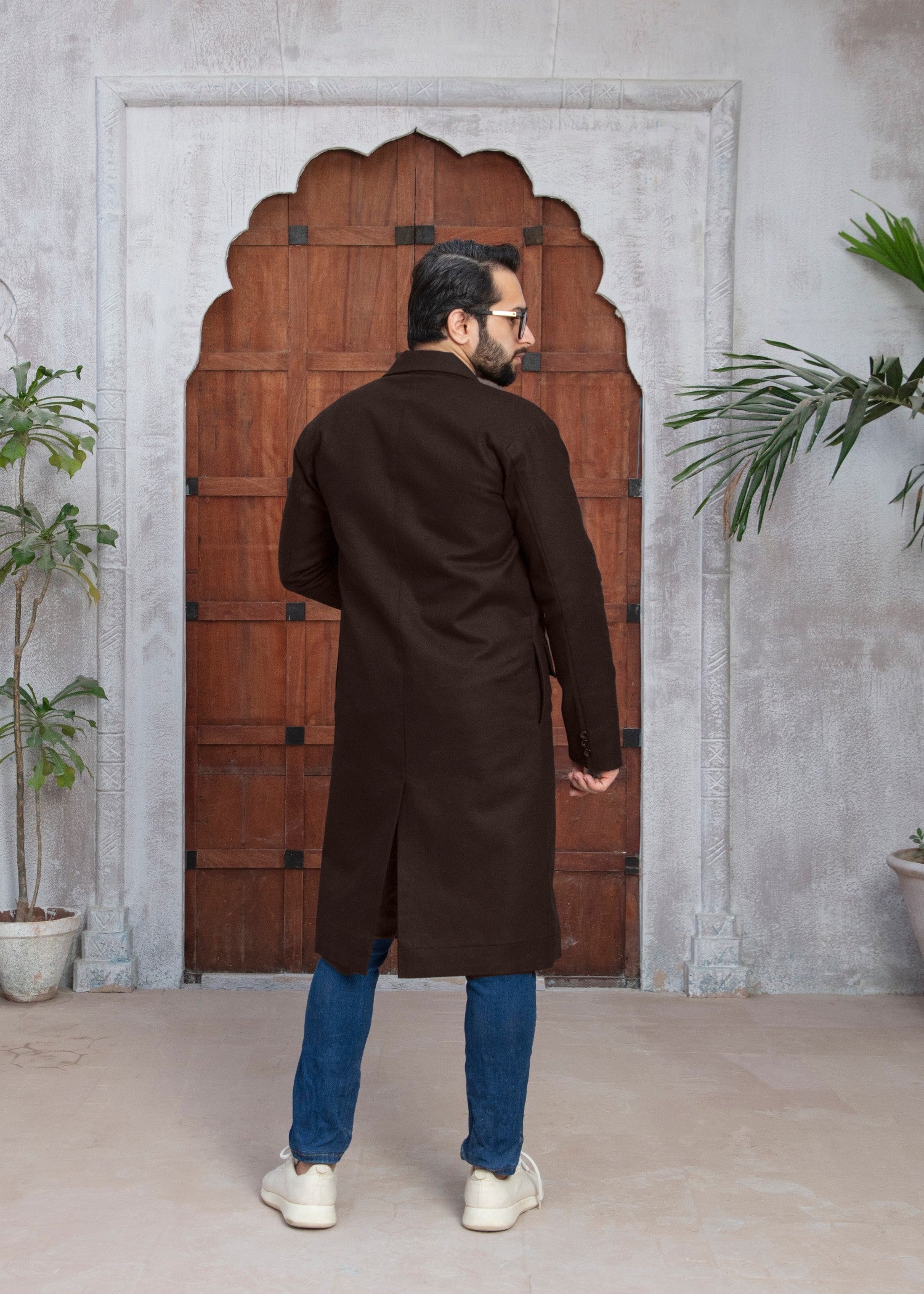 twill khaddar Coat in Mocha brown