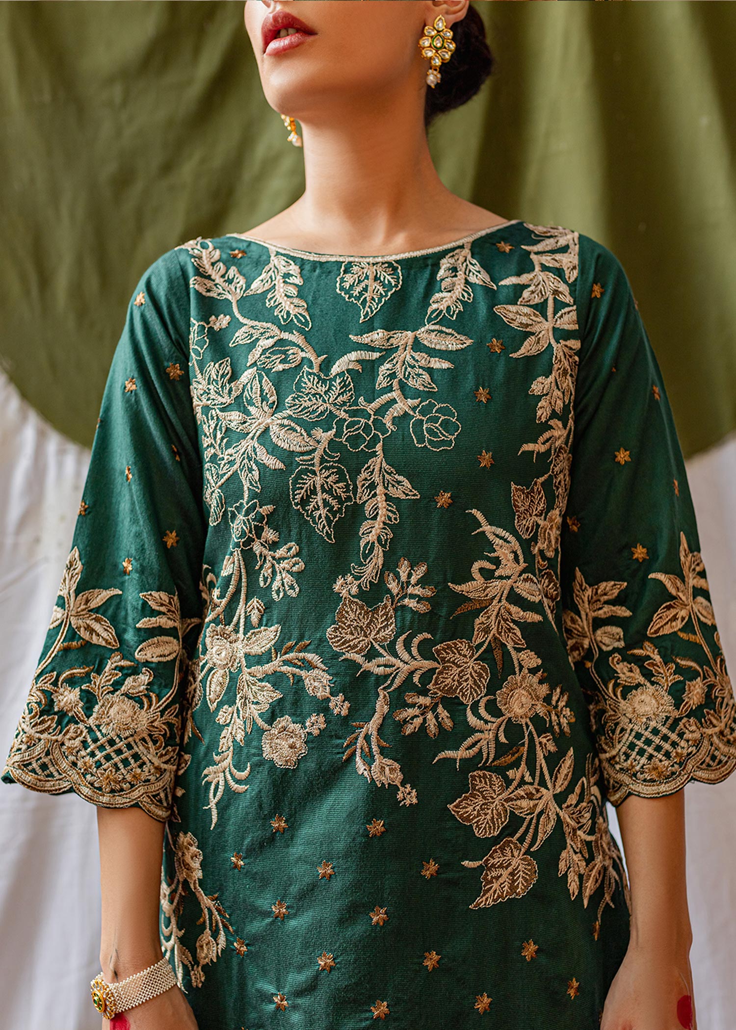 chambray Kurta Set in Green