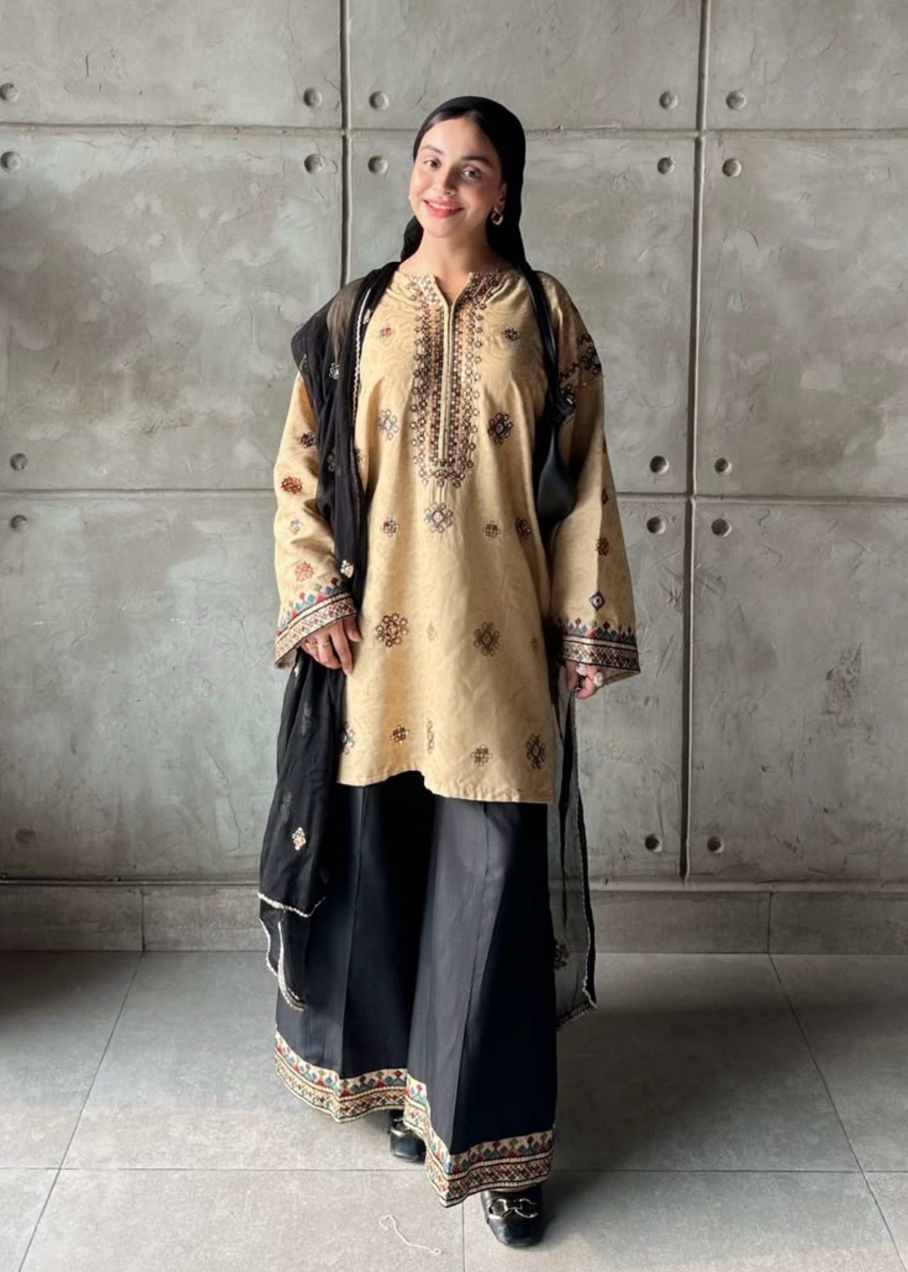 bemberg crinkle chiffon Kurta Set in Cotton