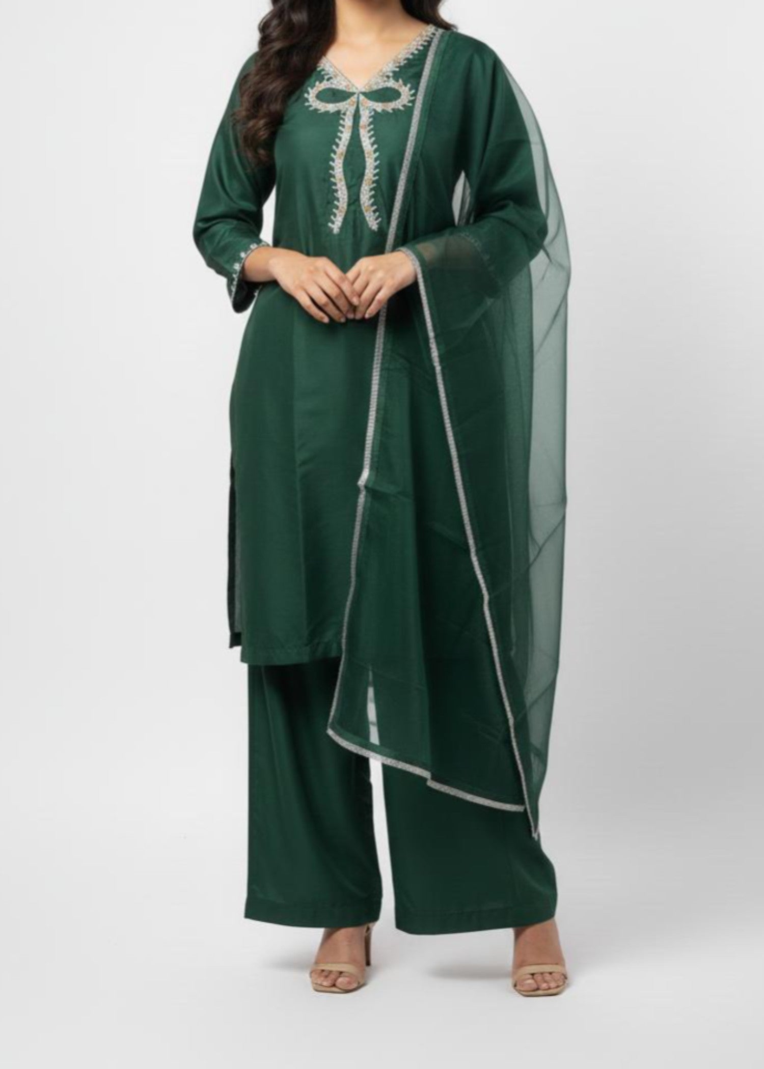pk grip silk Kurta Set in Bottle green