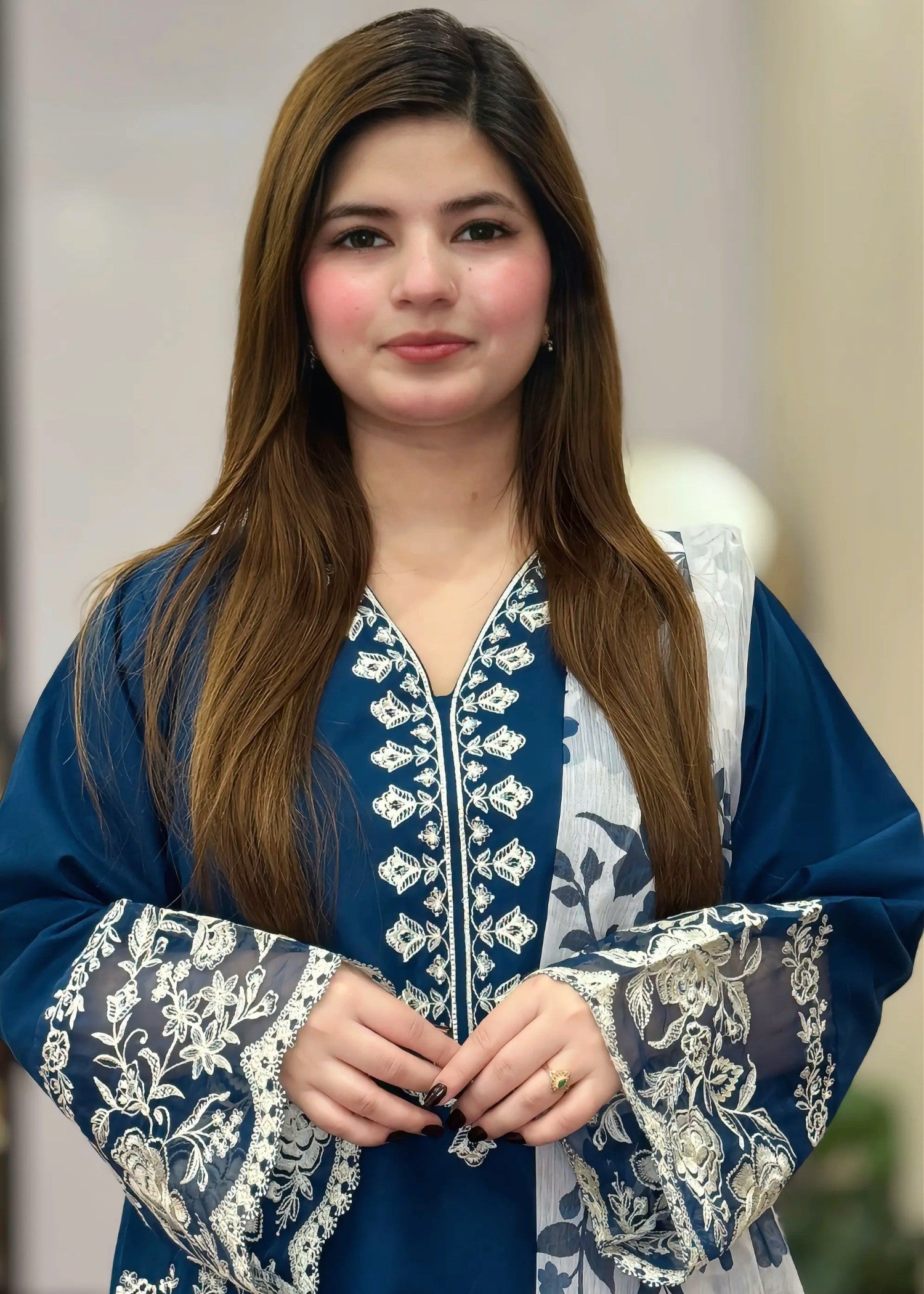 lawn Kurta Set in Sapphire blue