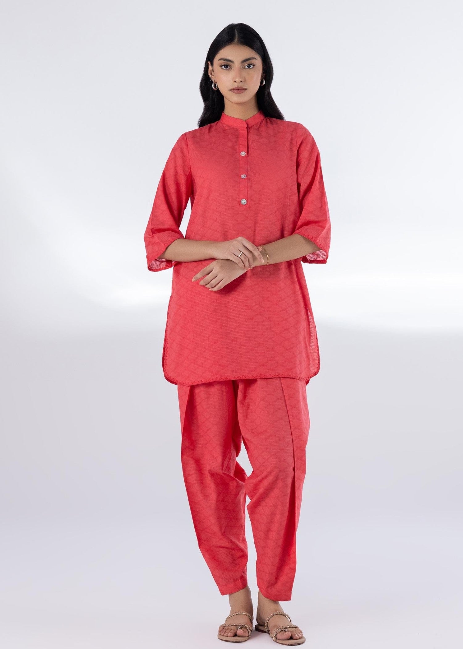 jacquard Co Ord Sets in Coral red
