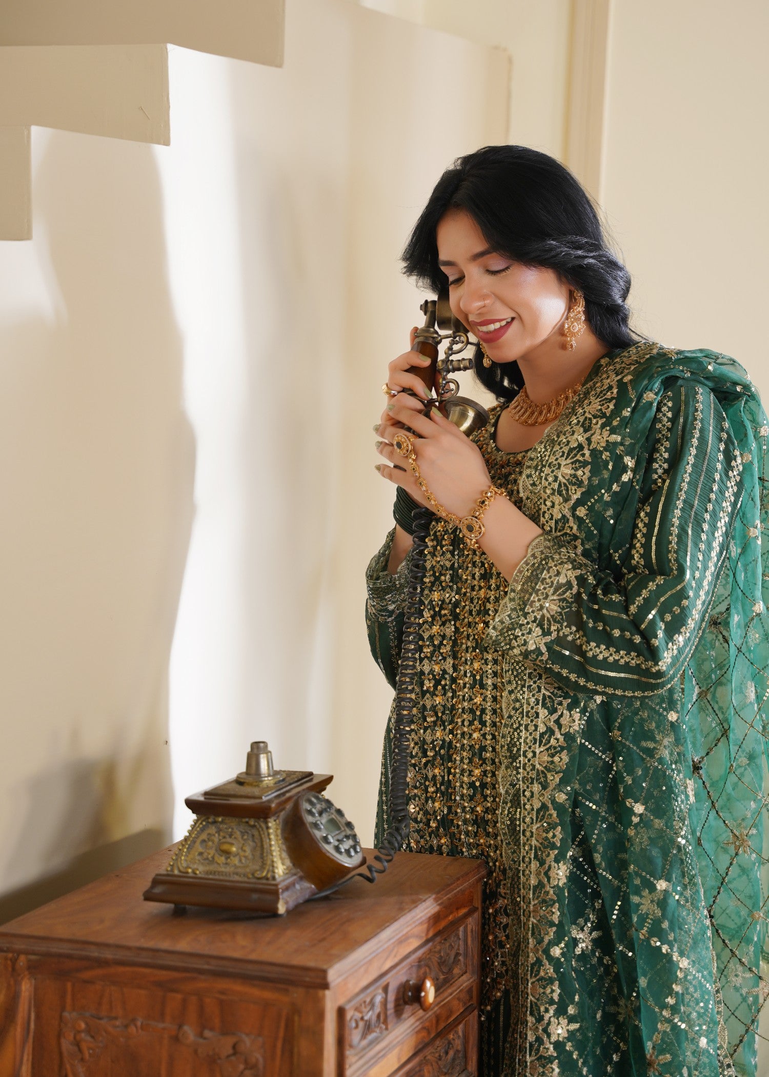 chiffon Sharara in Green, gold