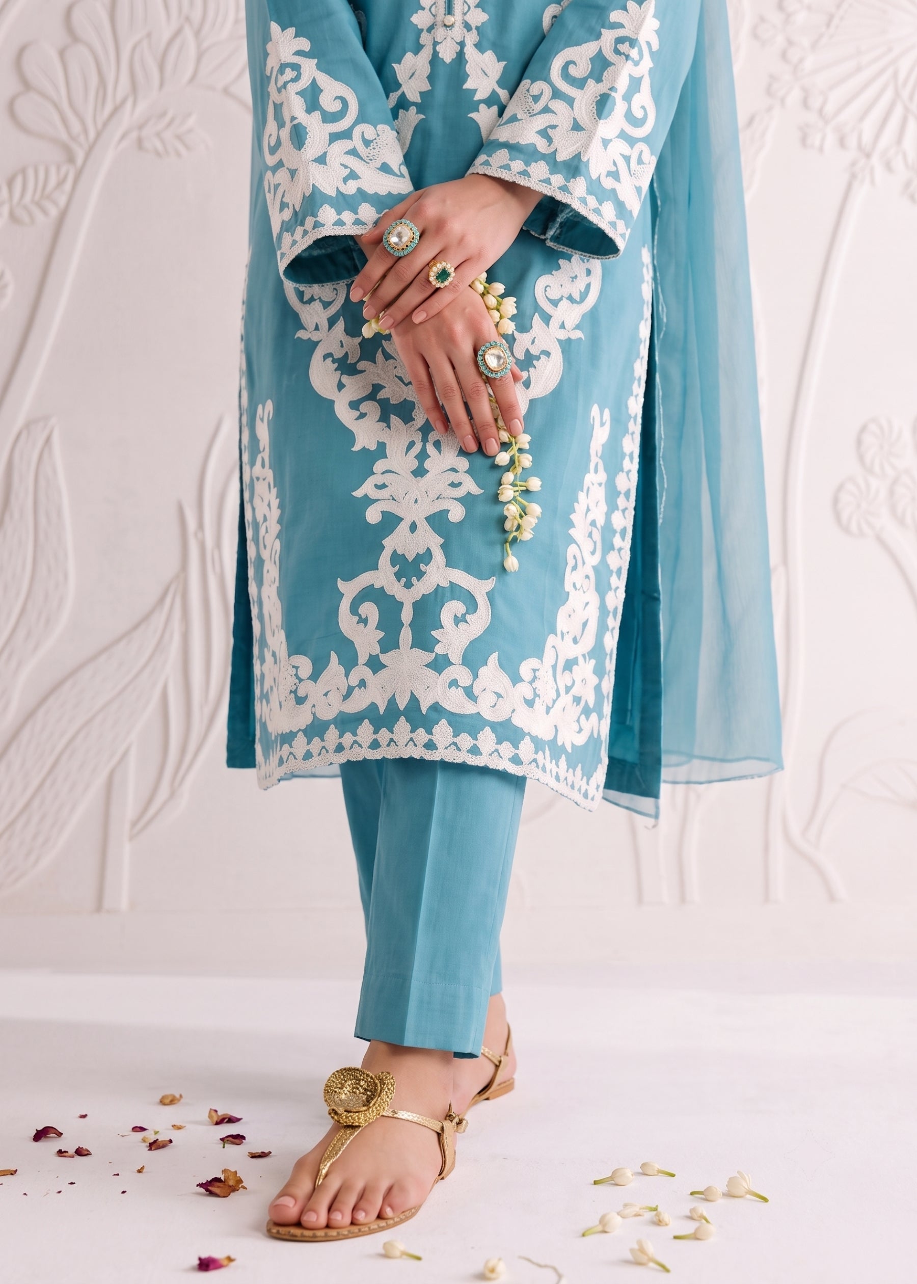 linen Kurta Set in Baby blue