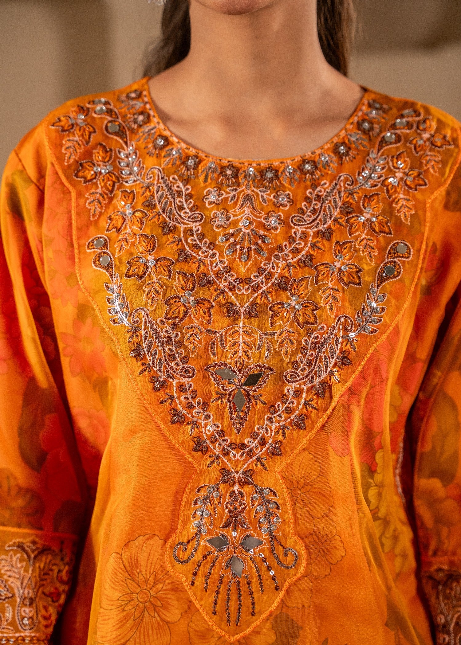 organza Kurta Set in Orange