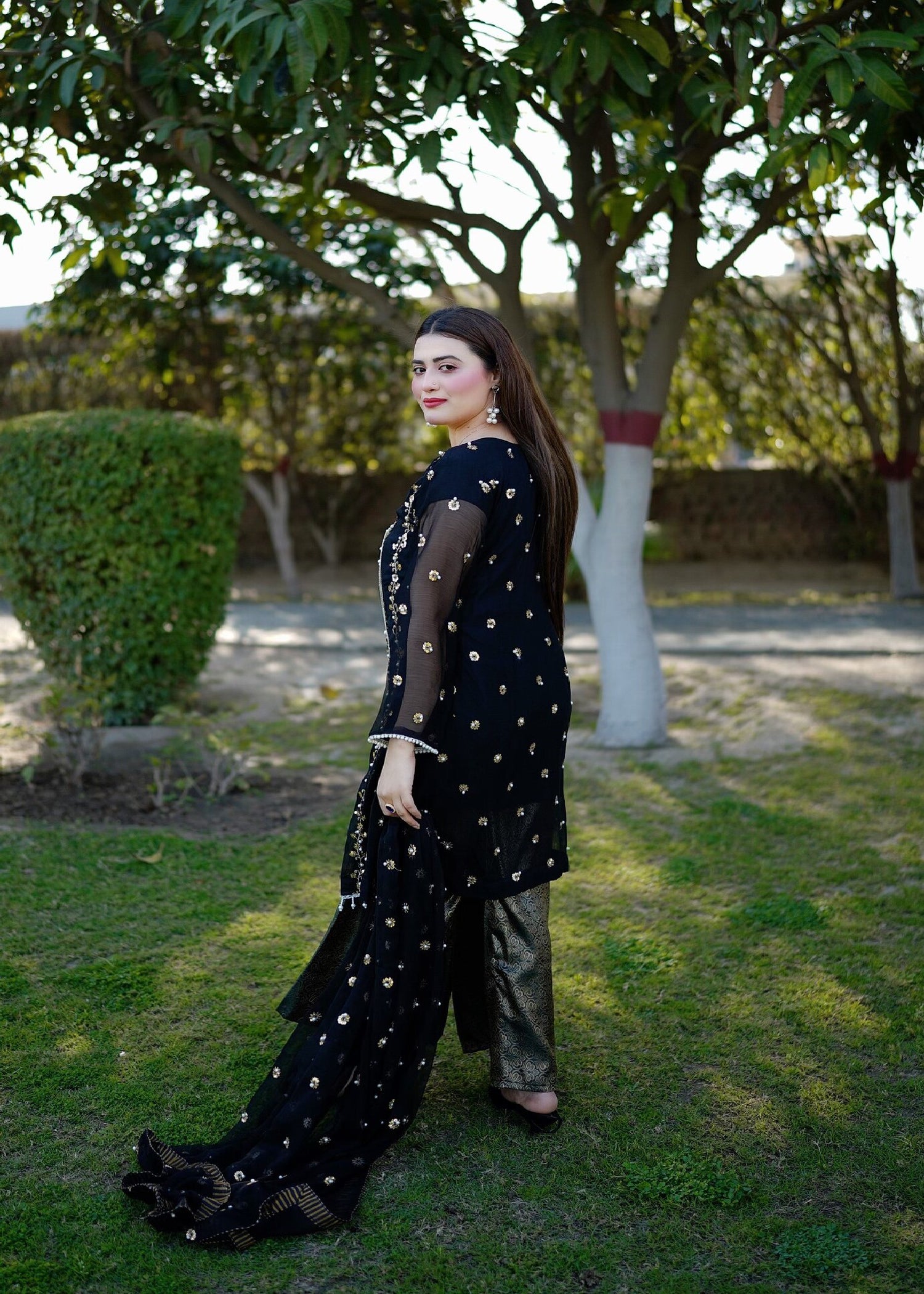 chiffon Angrakha in Black
