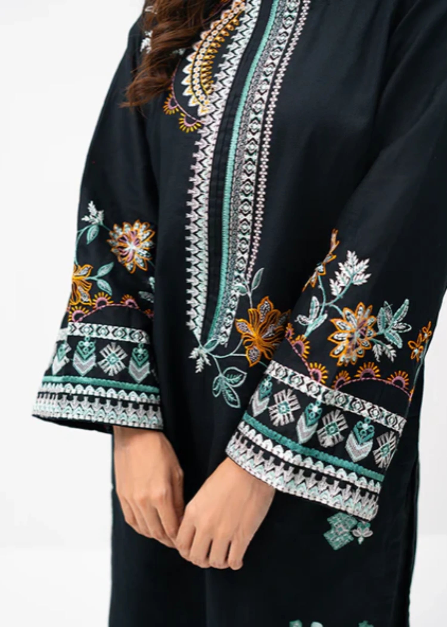 cambric Kurta Set in Jet black