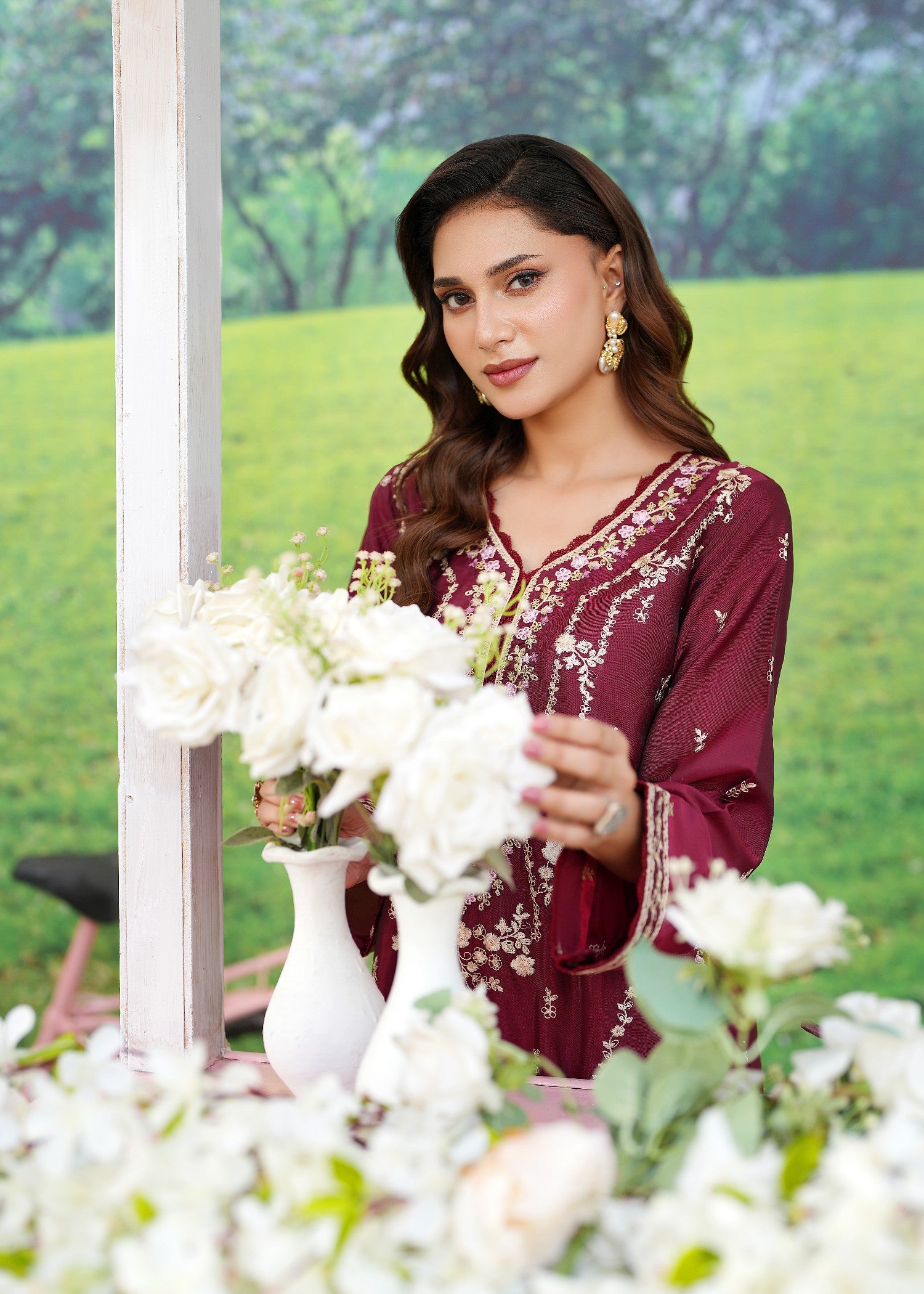 kattan silk Kaftan in Ruby red