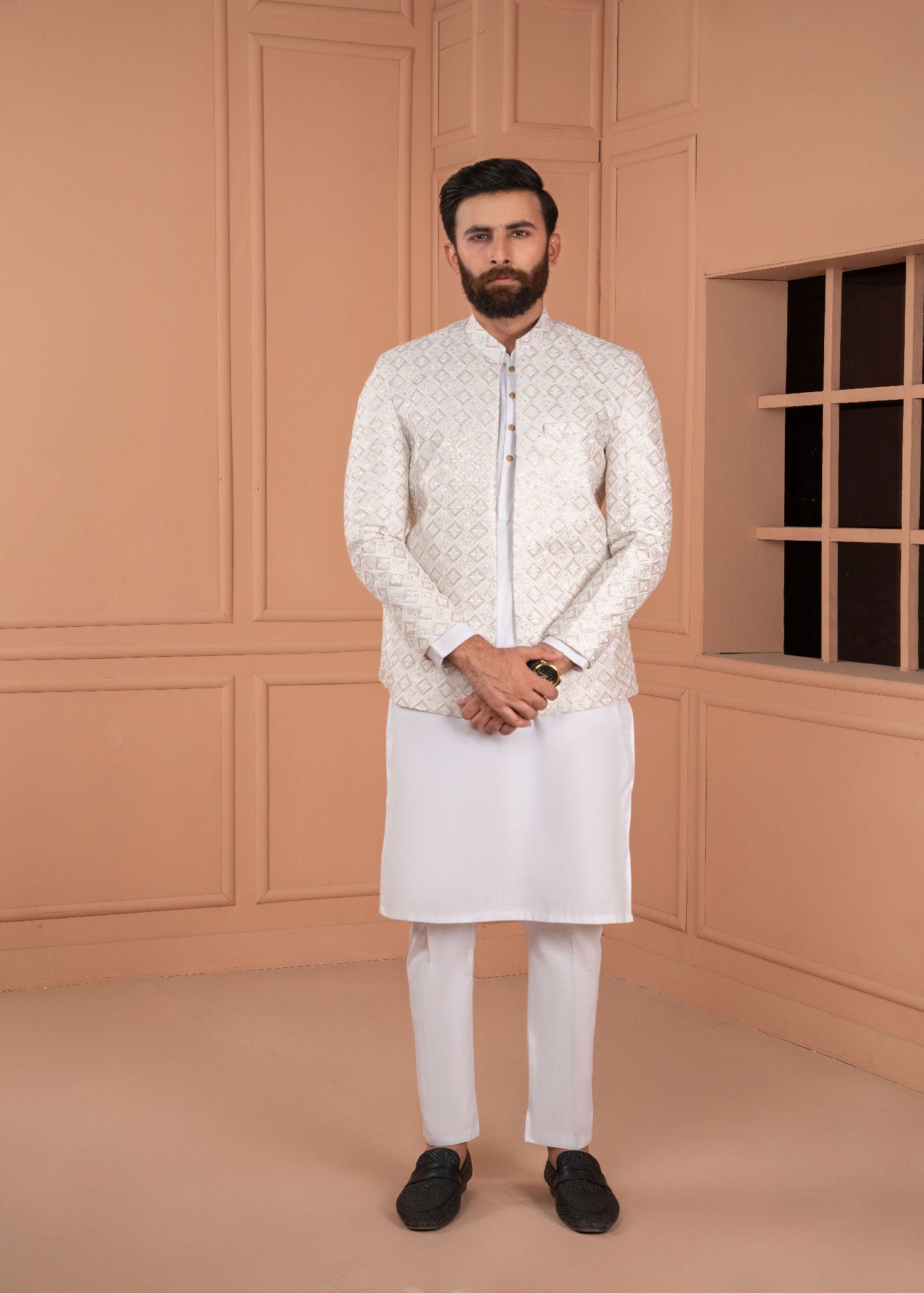 raw silk Prince Coat in White