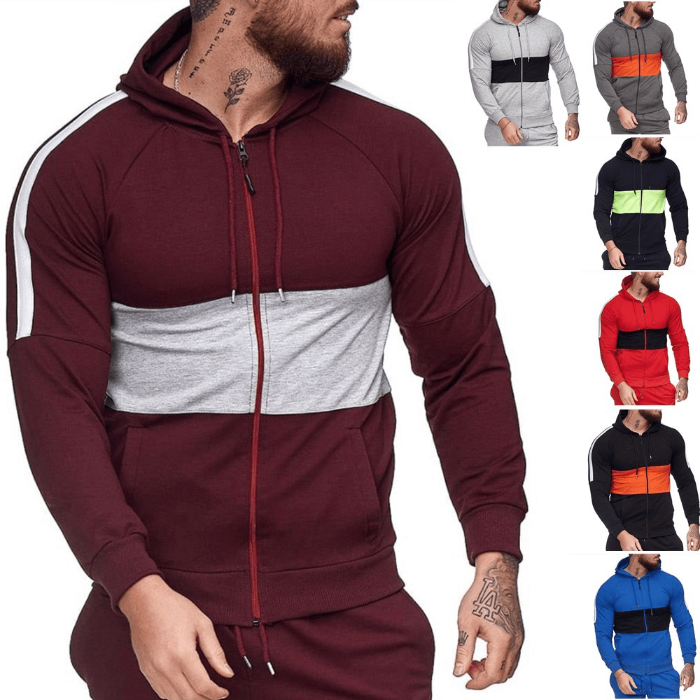 Men'S Slim Sports Cardigan Sweater Color Block Fashion Casual Jacket Tops