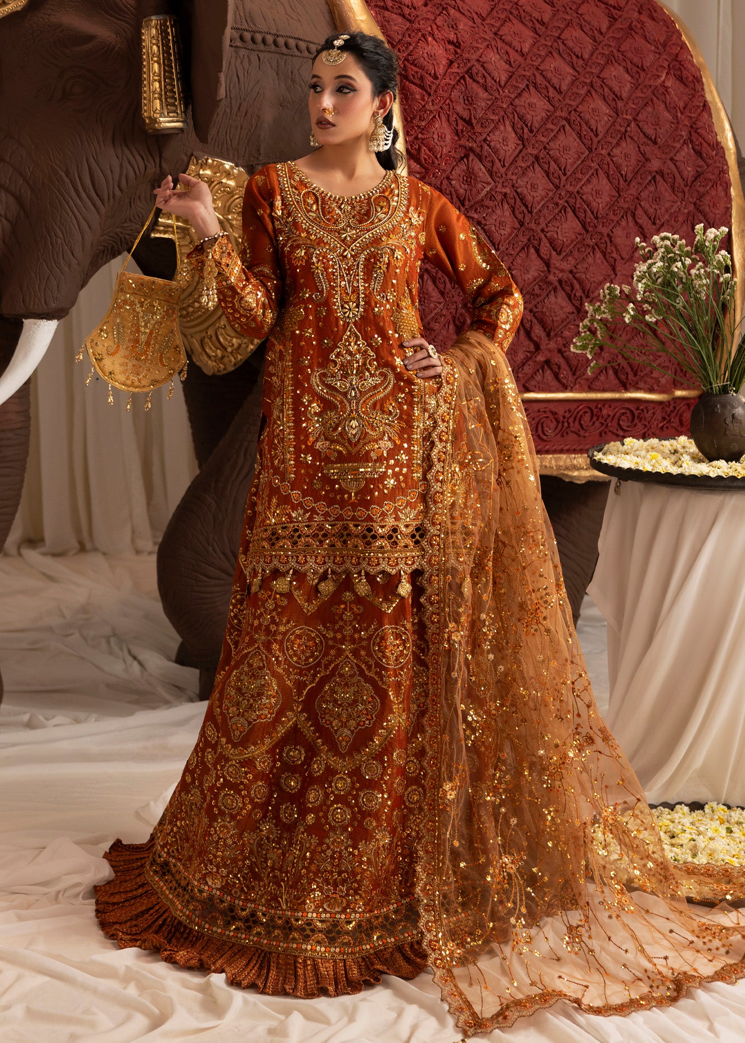 masuri Lehenga in Burnt orange