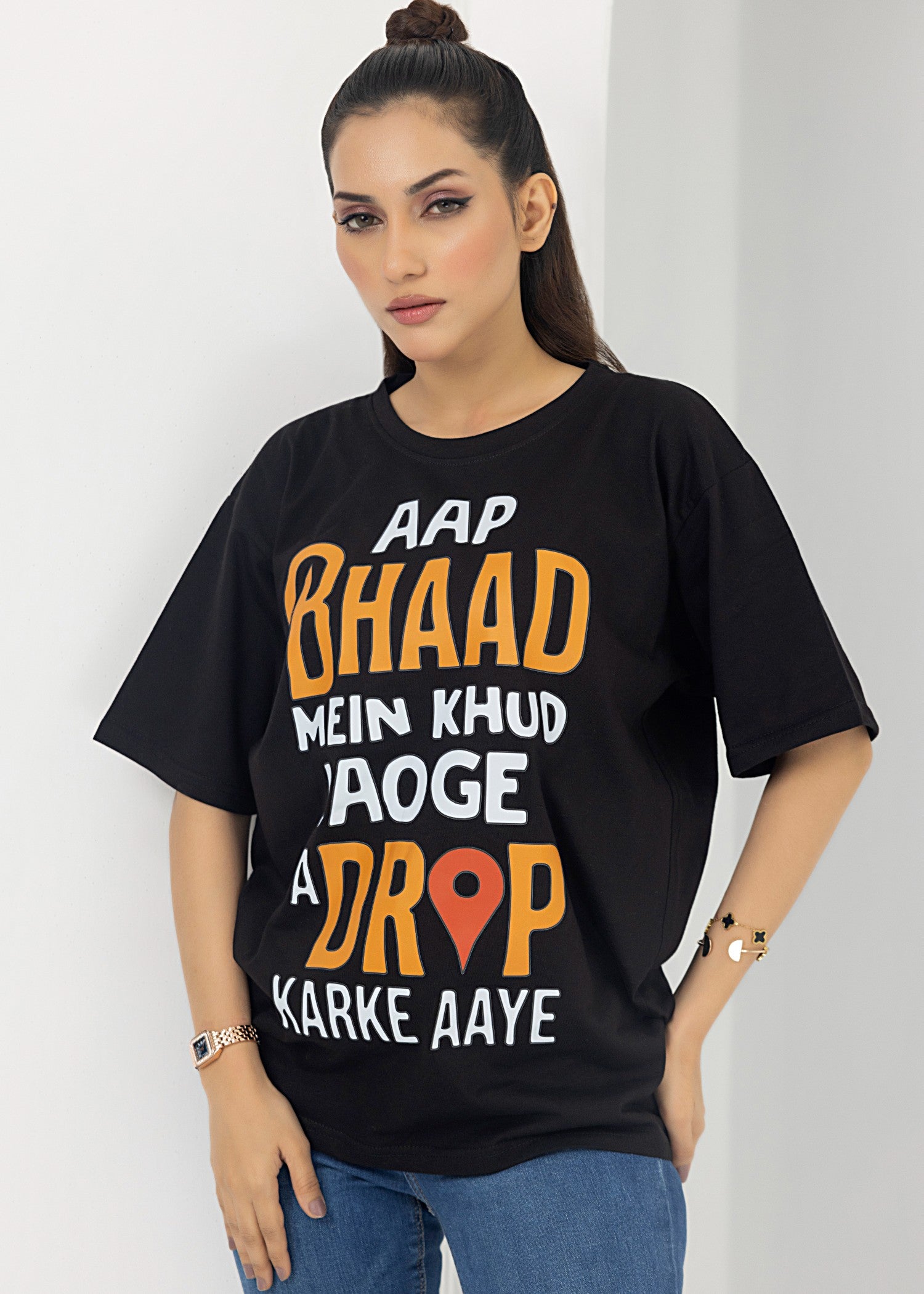 single jersey knit T Shirt in Black
