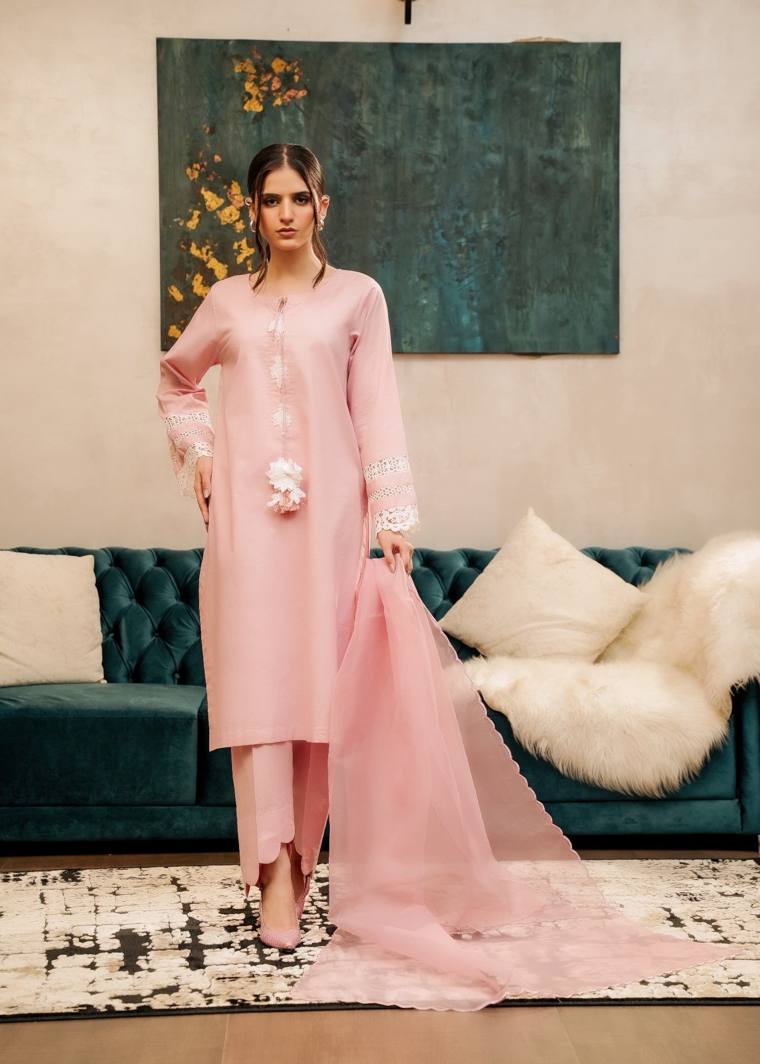 cotton Kurta Set in Light pink