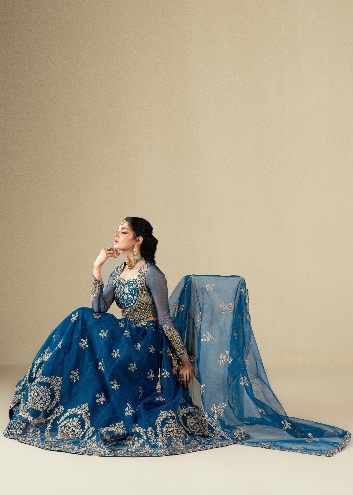 organza Lehenga in Sapphire blue