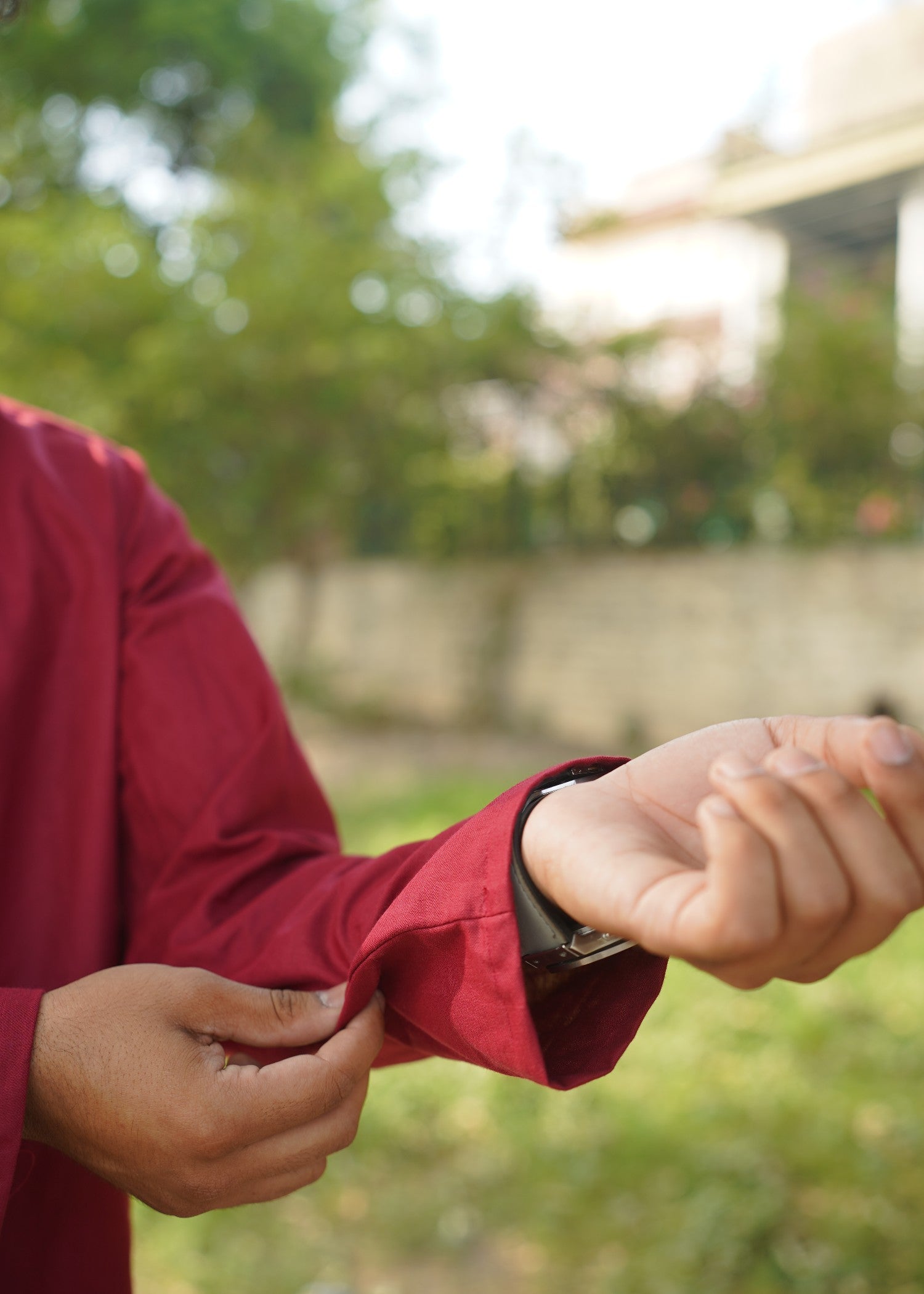 cotton jacquard Kurta in Maroon