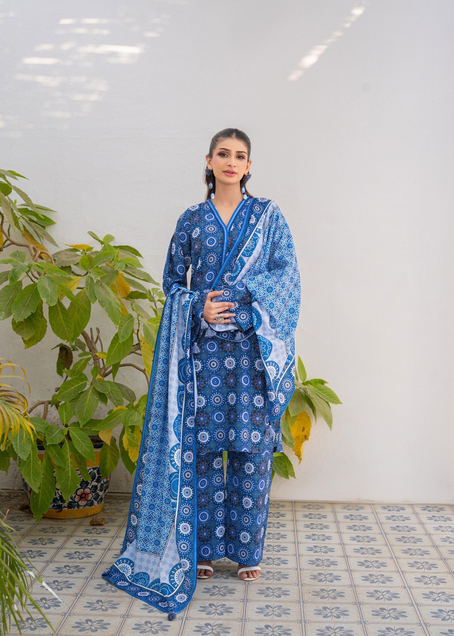 poly lawn Kurta Set in Multi
