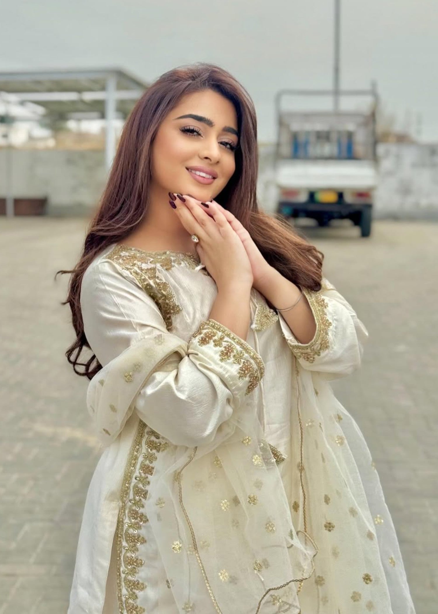 thai silk Kurta Set in Off-white