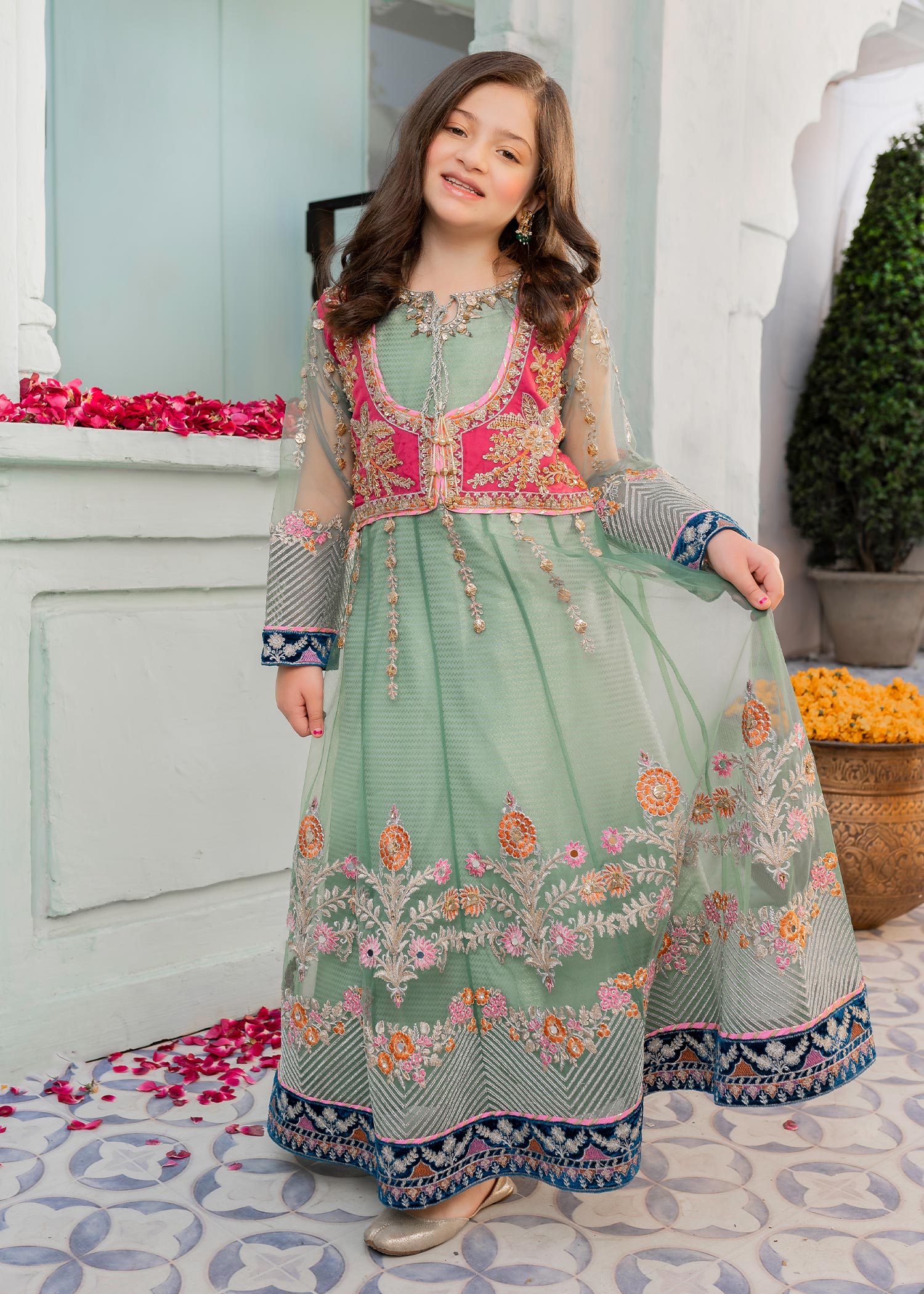 polyester net Pishwas in Green