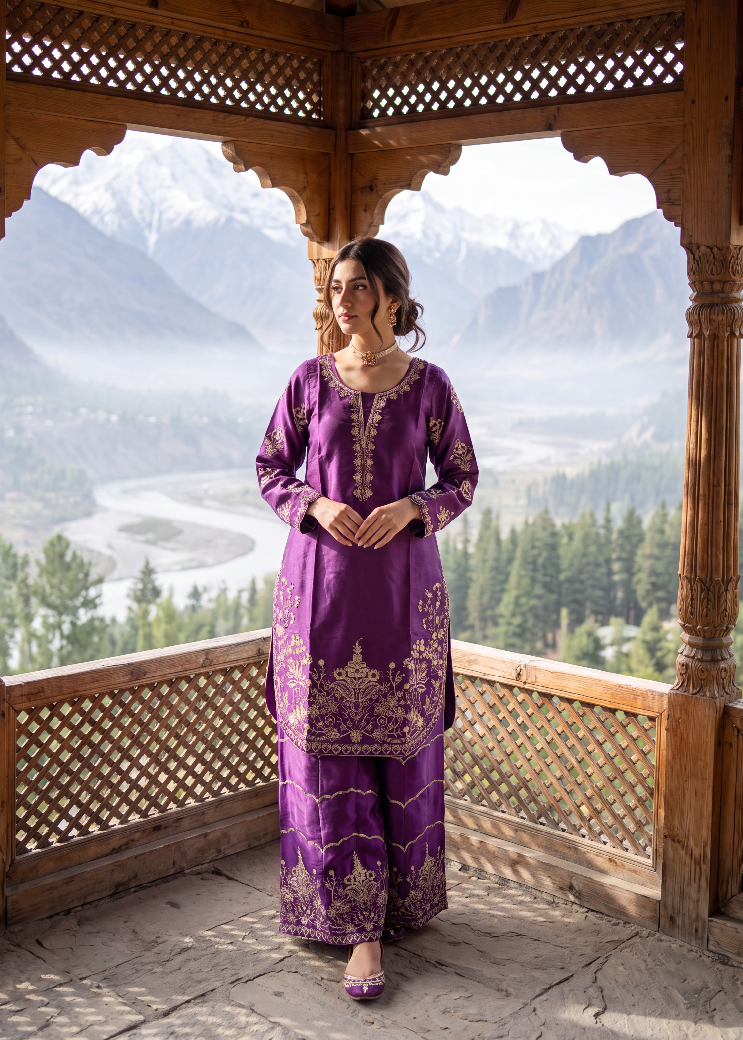 tissue silk Sharara in Electric purple