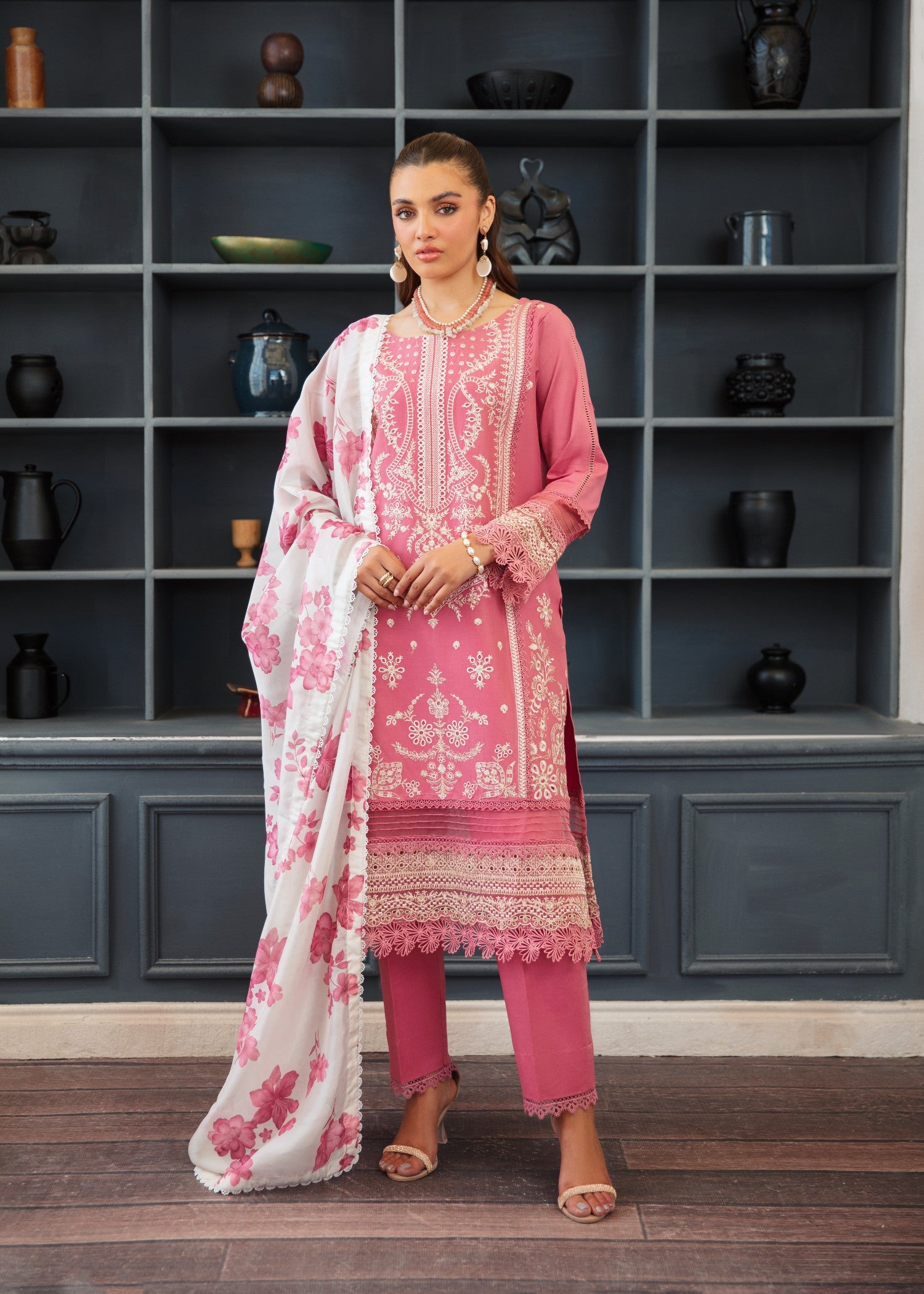 lawn Unstitched in Coral pink