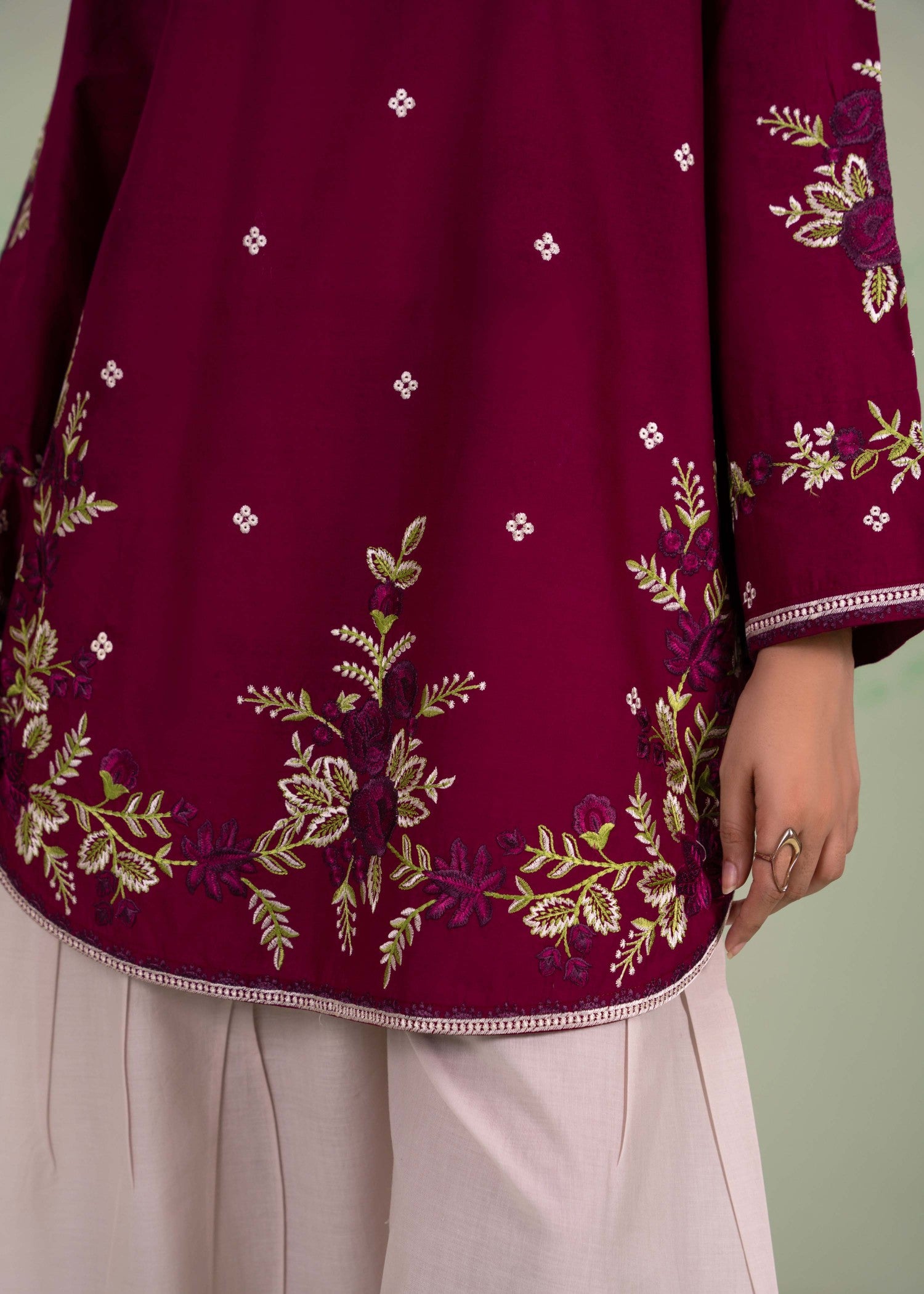 lawn cotton Kurta Set in Claret