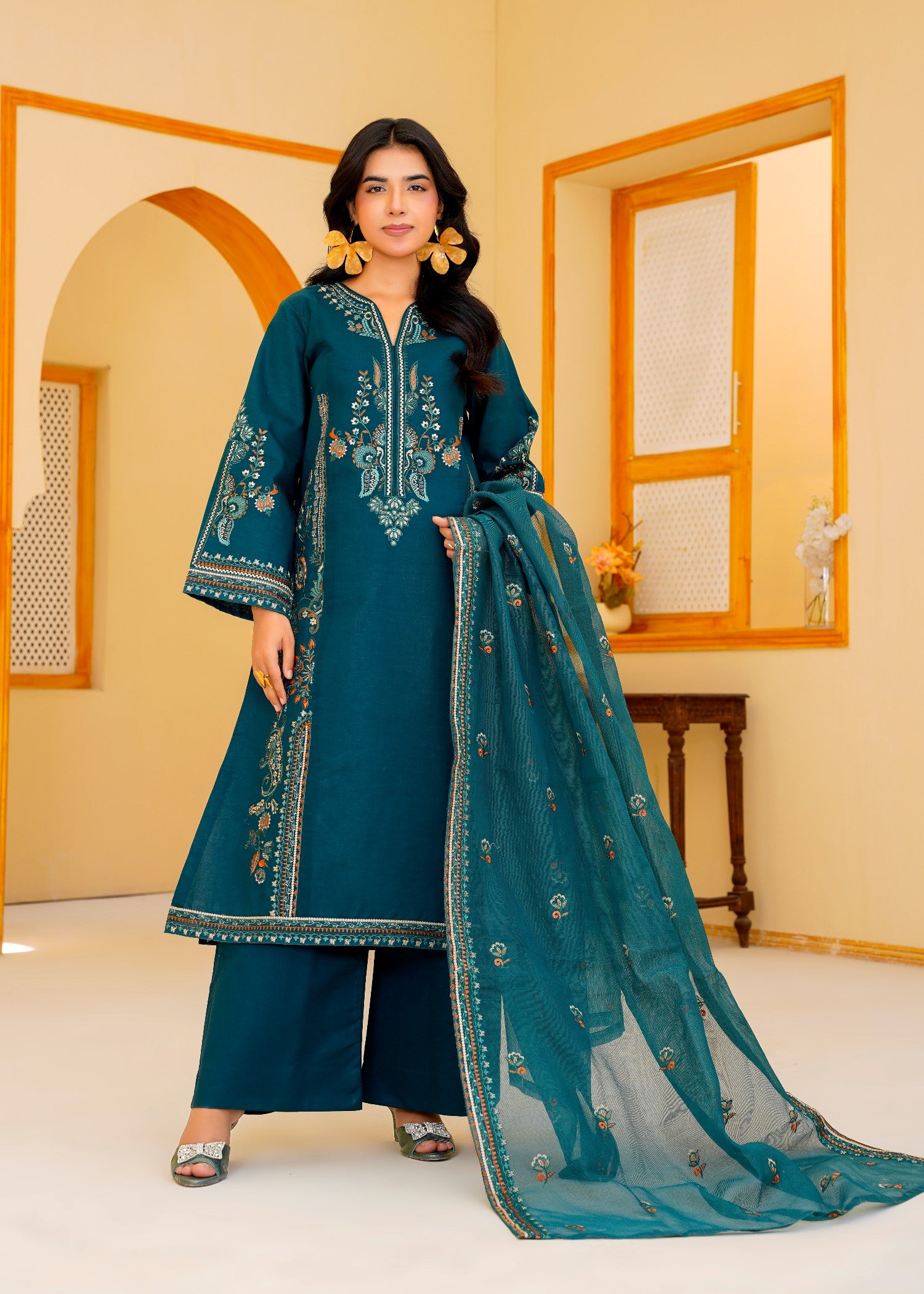 slub lawn Unstitched in Teal