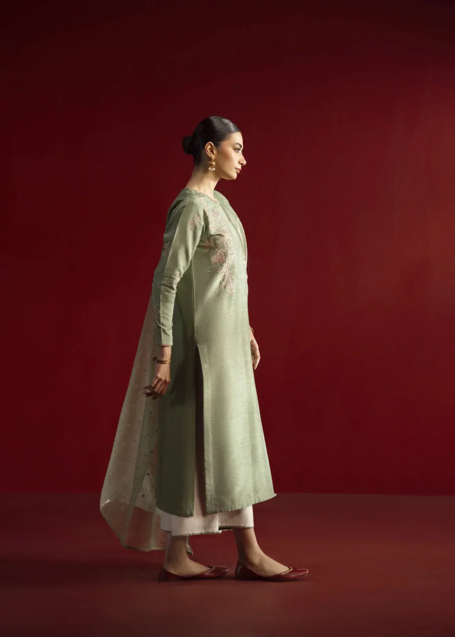 pk raw silk Kurta Set in Sage green