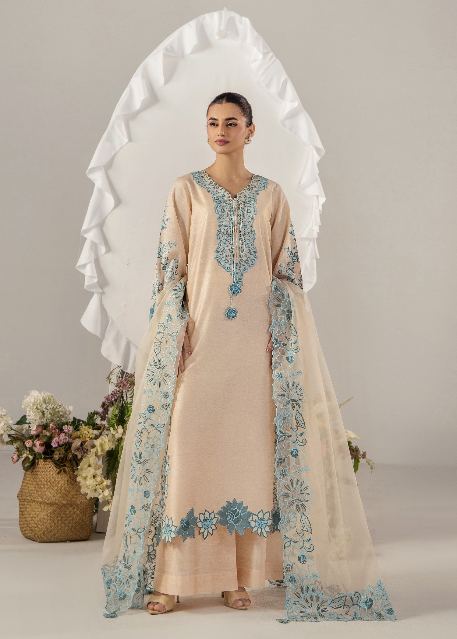 raw silk Kurta Set in Peach orange