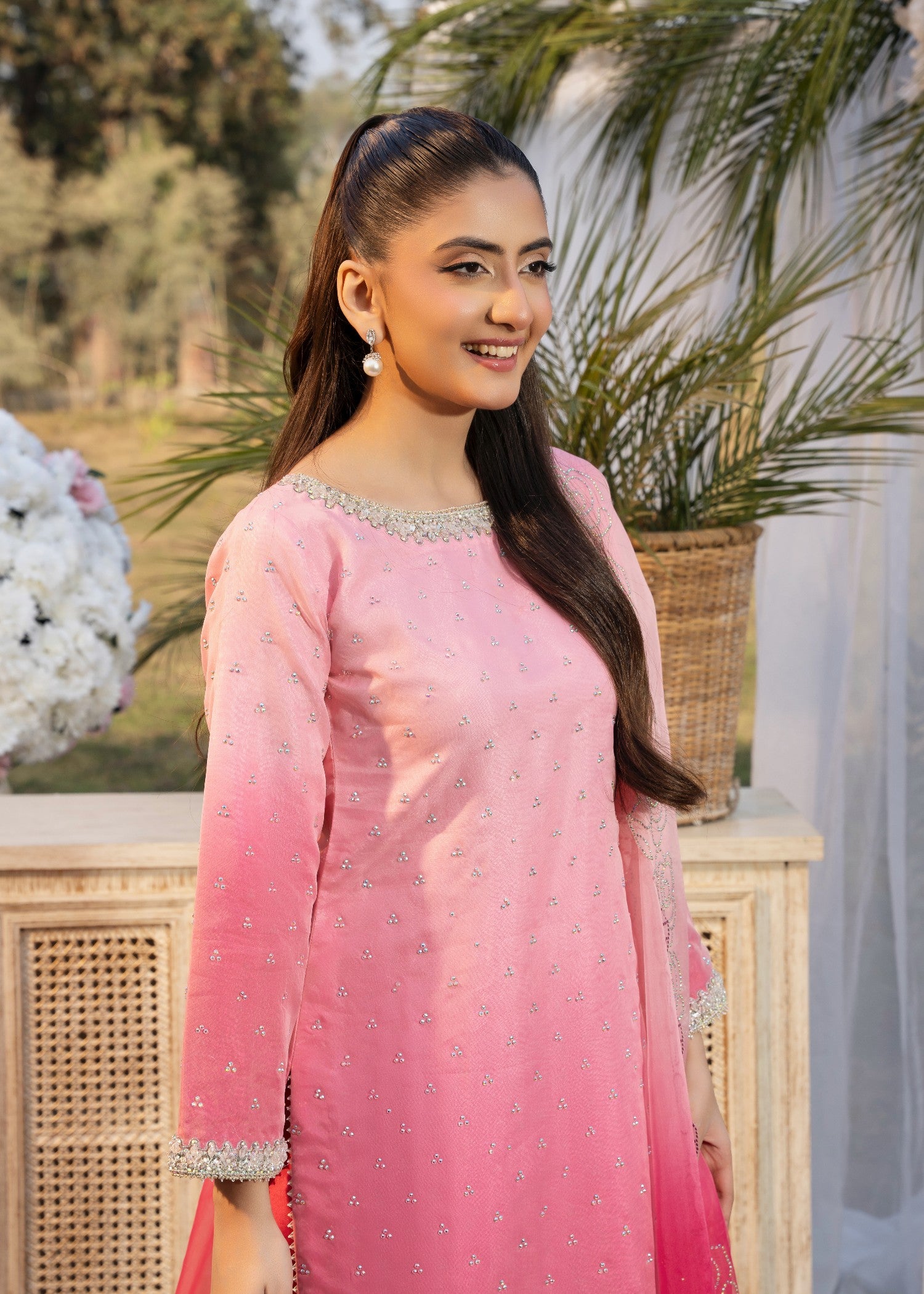 organza Kurta Set in Bubblegum pink