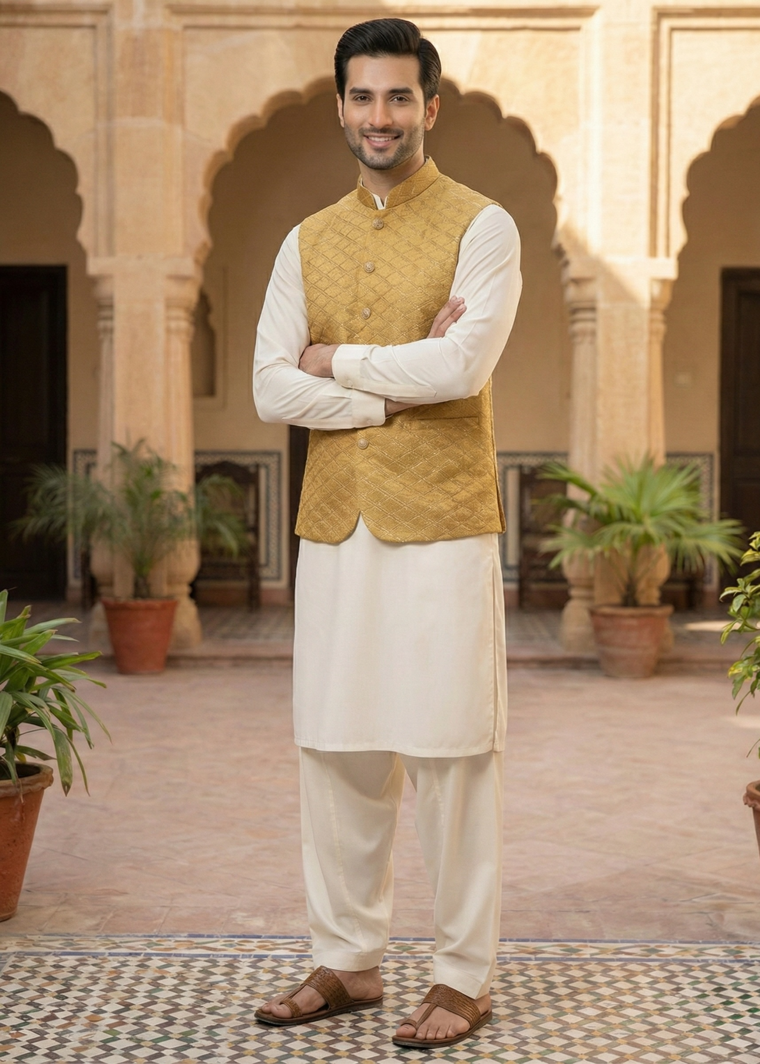 raw silk Waistcoat in Honey