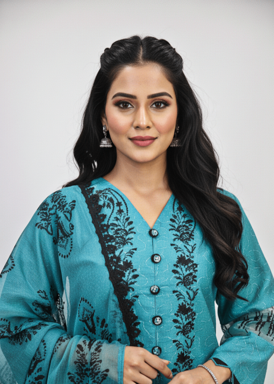 chikankari cotton Kurta Set in Dark cyan