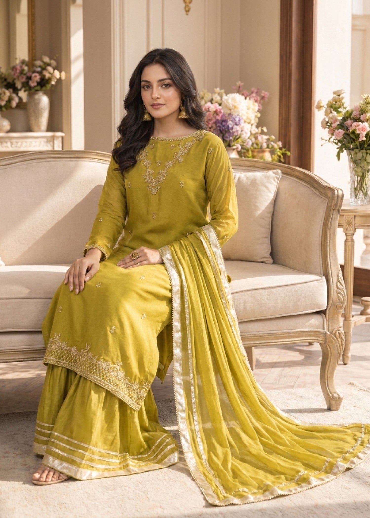 chiffon Gharara in Straw