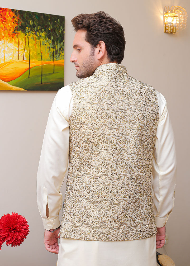banarsi silk Waistcoat in Gold