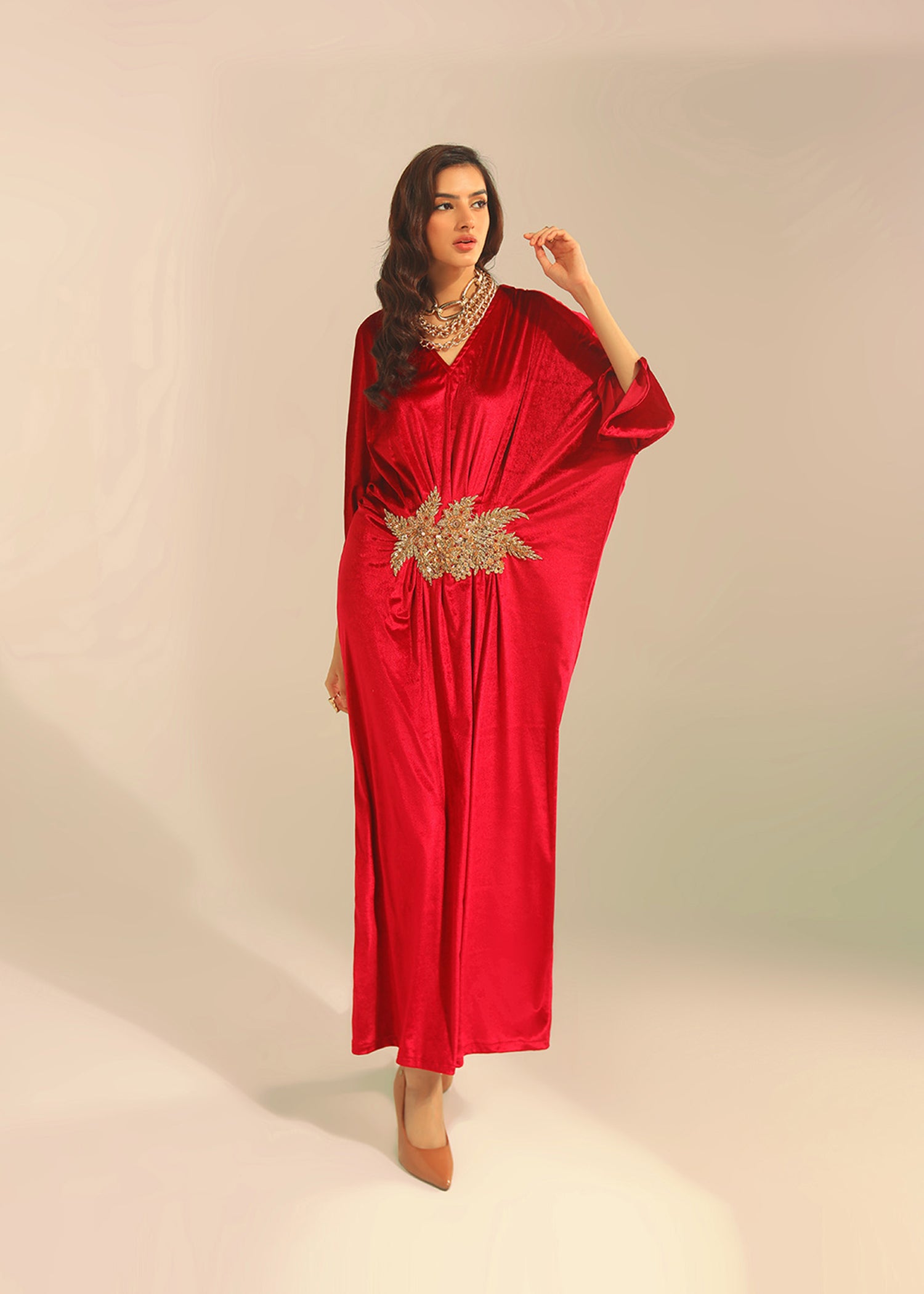 velvet Kaftan in Maroon
