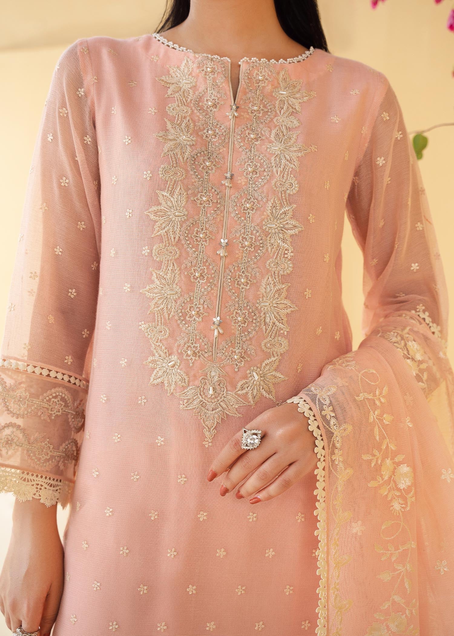 cotton net Kurta Set in Pastel pink