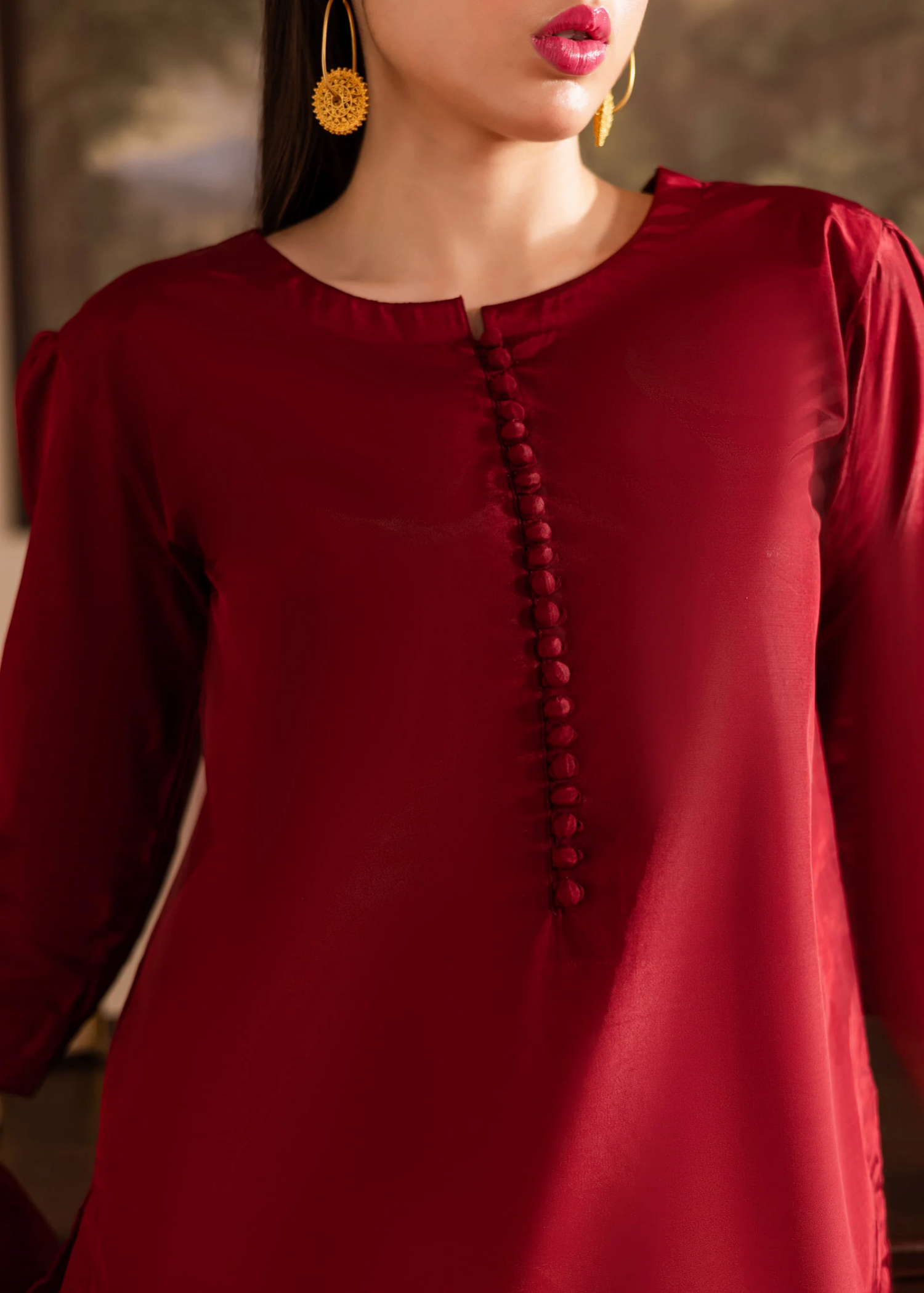 poly silk Kurta Set in Burnt red