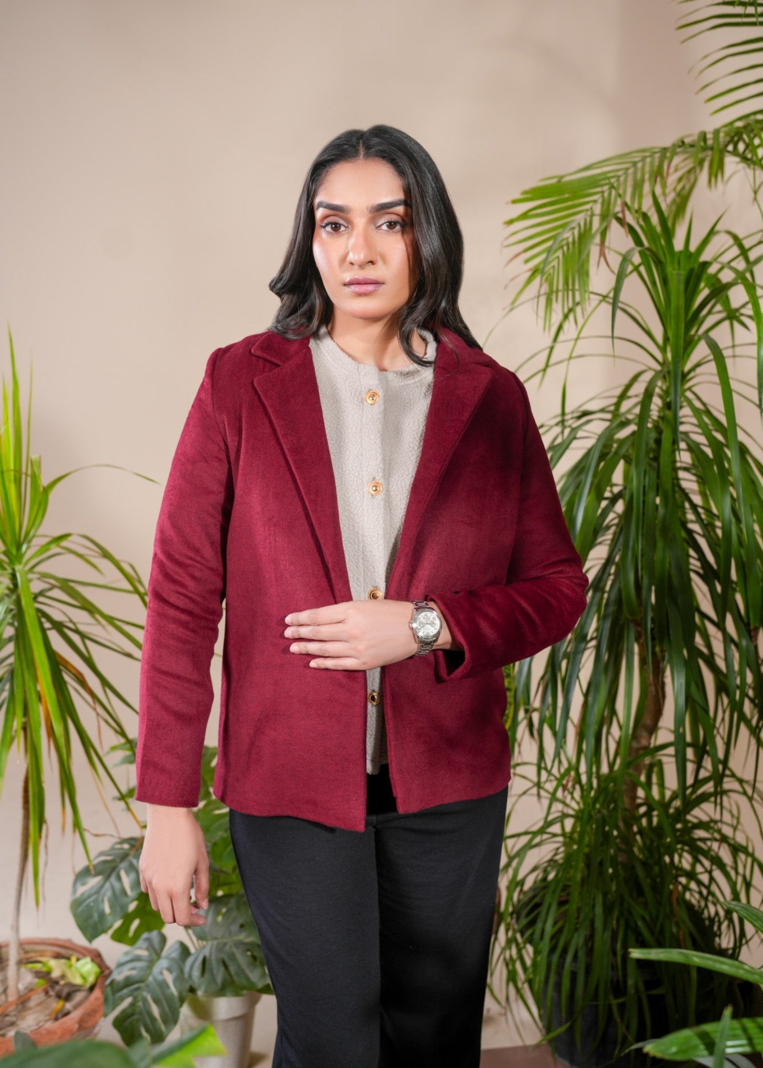 wool Coat in Maroon