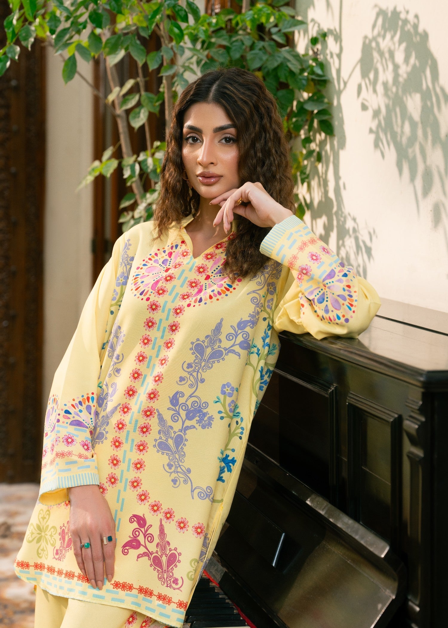 poly lawn Co Ord Sets in Light yellow